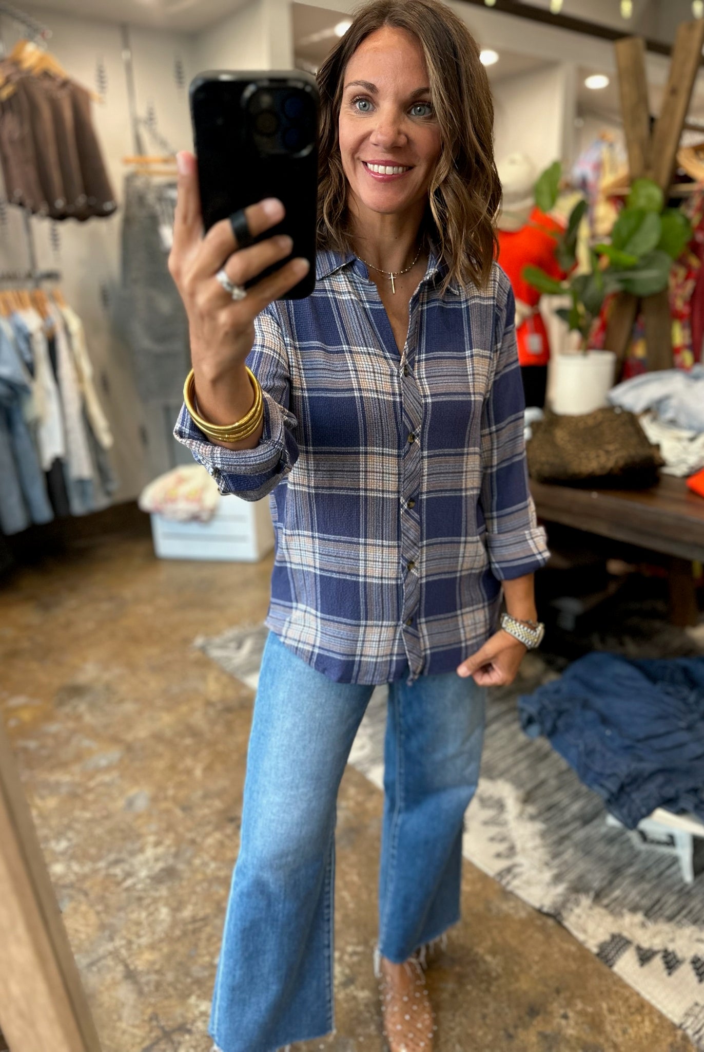 Saving You Plaid Button-Down-Long Sleeves-Thread & Supply-Anna Kaytes Boutique, Women's Fashion Boutique in Grinnell, Iowa