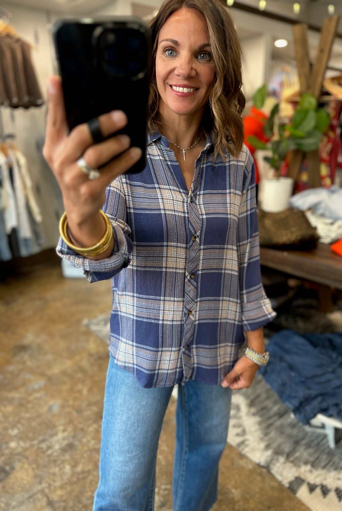 Saving You Plaid Button-Down-Long Sleeves-Thread & Supply-Anna Kaytes Boutique, Women's Fashion Boutique in Grinnell, Iowa