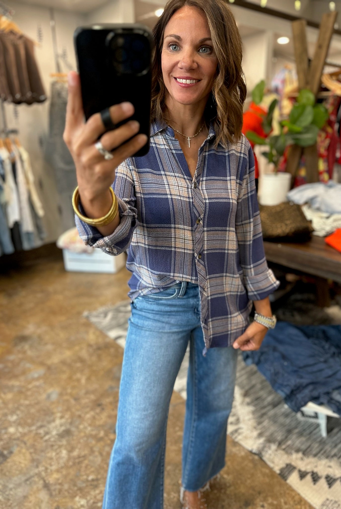 Saving You Plaid Button-Down-Long Sleeves-Thread & Supply-Anna Kaytes Boutique, Women's Fashion Boutique in Grinnell, Iowa