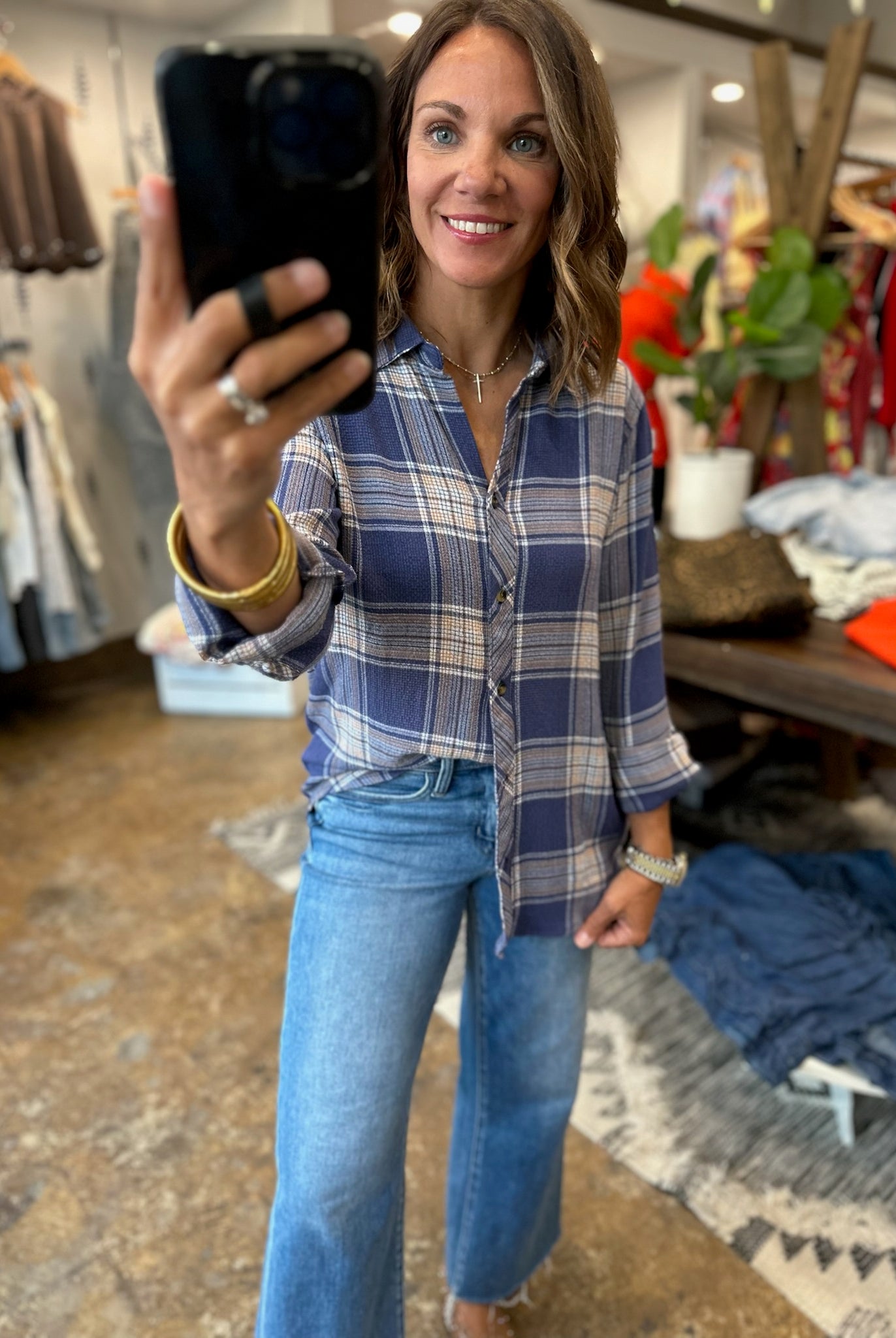 Saving You Plaid Button-Down-Long Sleeves-Thread & Supply-Anna Kaytes Boutique, Women's Fashion Boutique in Grinnell, Iowa