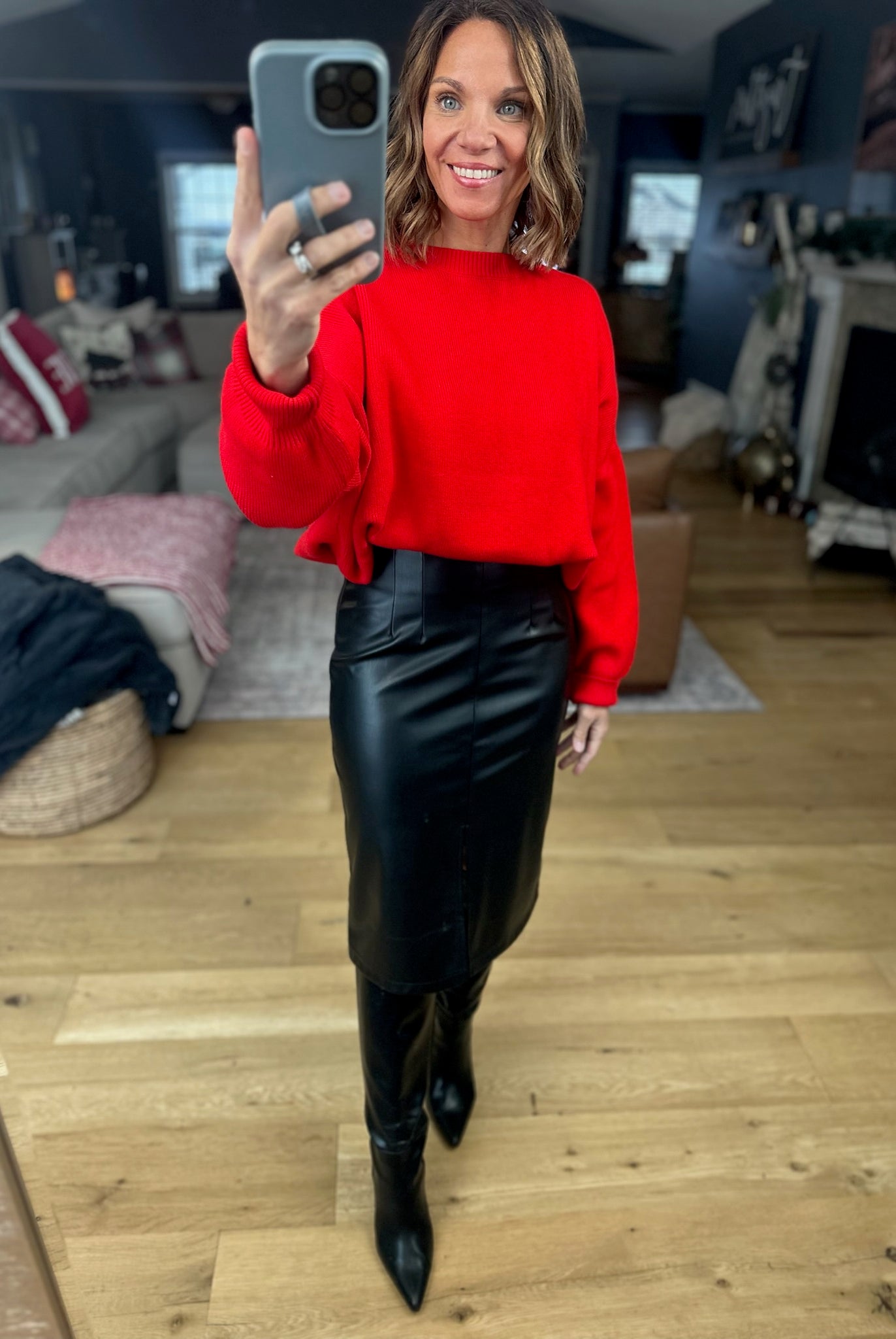 Take It Back Faux-Leather Skirt-Skirts-She & Sky-Anna Kaytes Boutique, Women's Fashion Boutique in Grinnell, Iowa