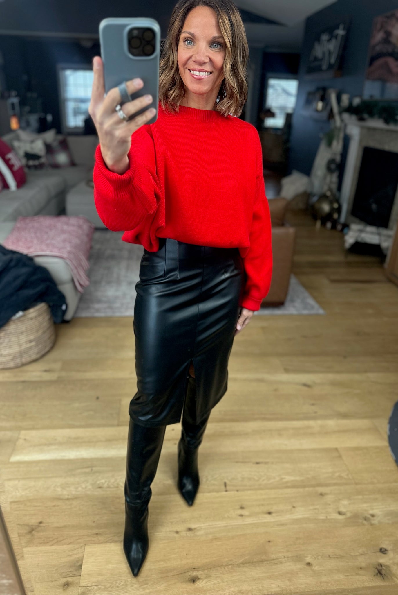 Take It Back Faux-Leather Skirt-Skirts-She & Sky-Anna Kaytes Boutique, Women's Fashion Boutique in Grinnell, Iowa