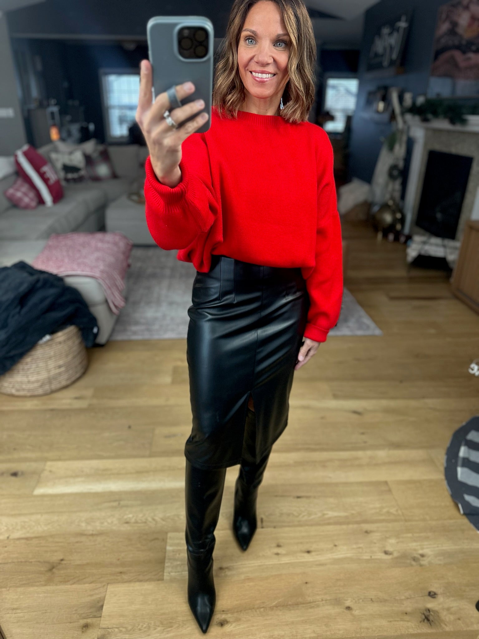 Take It Back Faux-Leather Skirt-Skirts-She & Sky-Anna Kaytes Boutique, Women's Fashion Boutique in Grinnell, Iowa