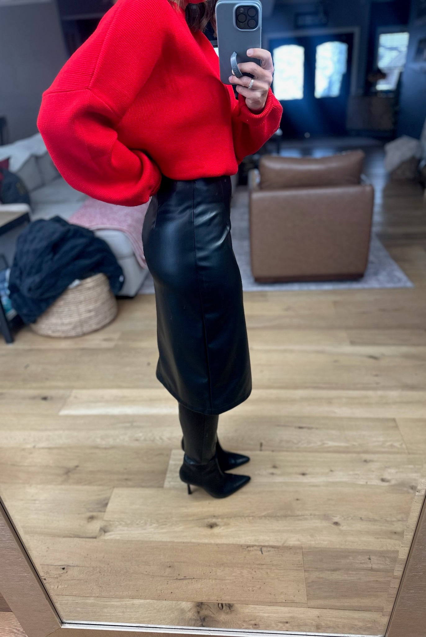 Take It Back Faux-Leather Skirt-Skirts-She & Sky-Anna Kaytes Boutique, Women's Fashion Boutique in Grinnell, Iowa