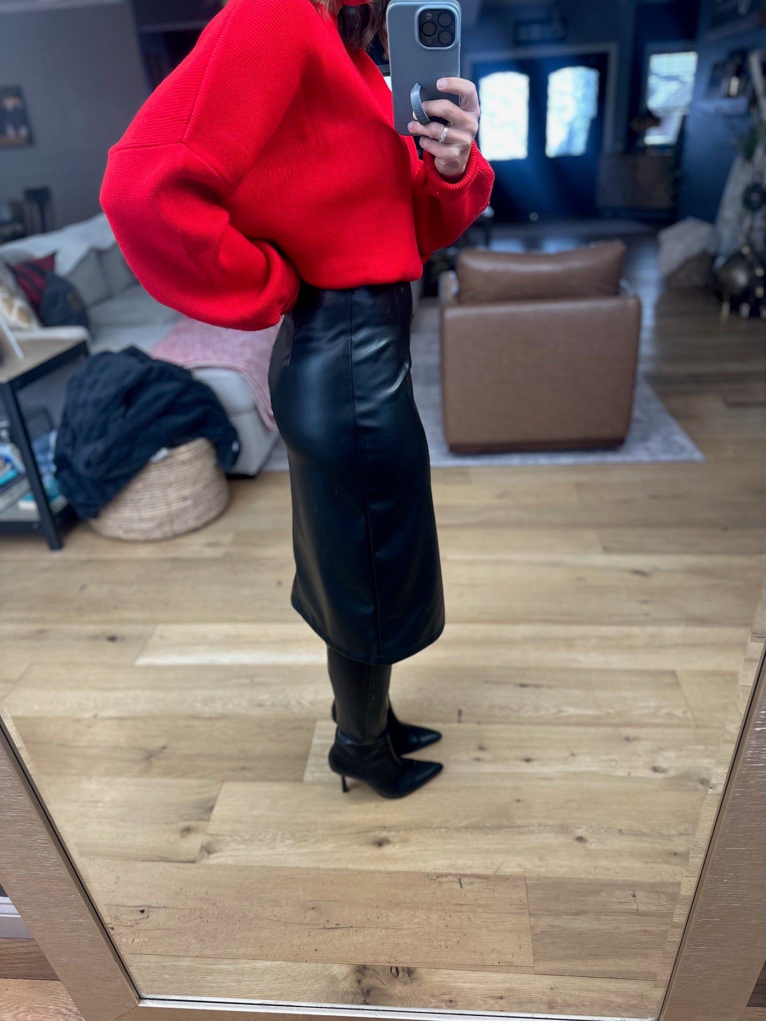 Take It Back Faux-Leather Skirt-Skirts-She & Sky-Anna Kaytes Boutique, Women's Fashion Boutique in Grinnell, Iowa