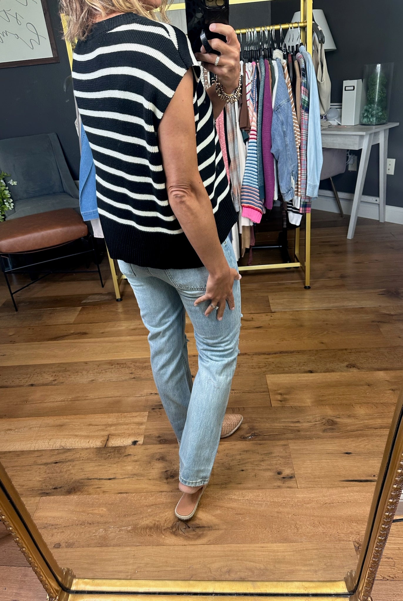 Anything In the World Striped Cap-Sleeve Knit Top - Black-Entro-Anna Kaytes Boutique, Women's Fashion Boutique in Grinnell, Iowa