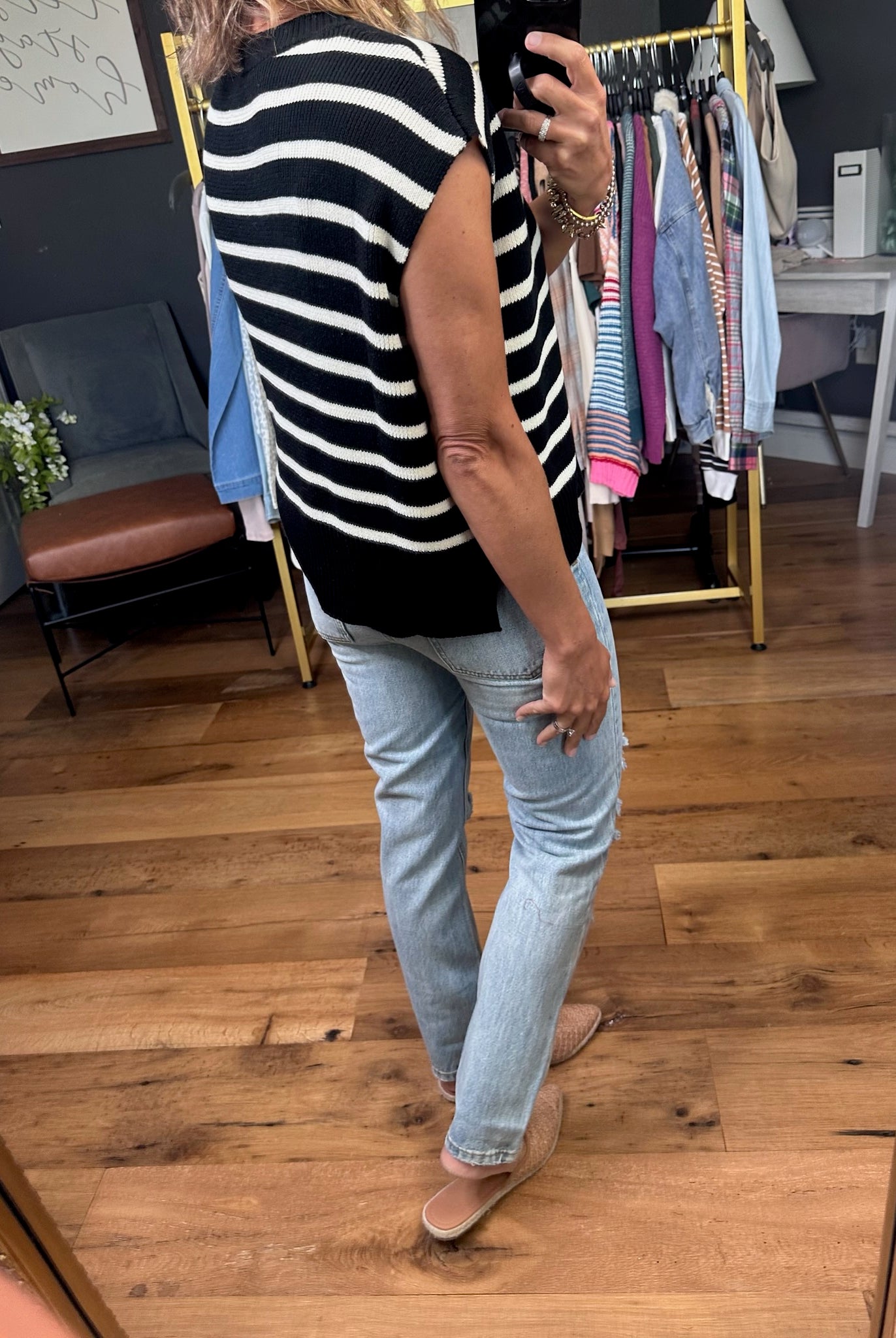 Anything In the World Striped Cap-Sleeve Knit Top - Black-Entro-Anna Kaytes Boutique, Women's Fashion Boutique in Grinnell, Iowa