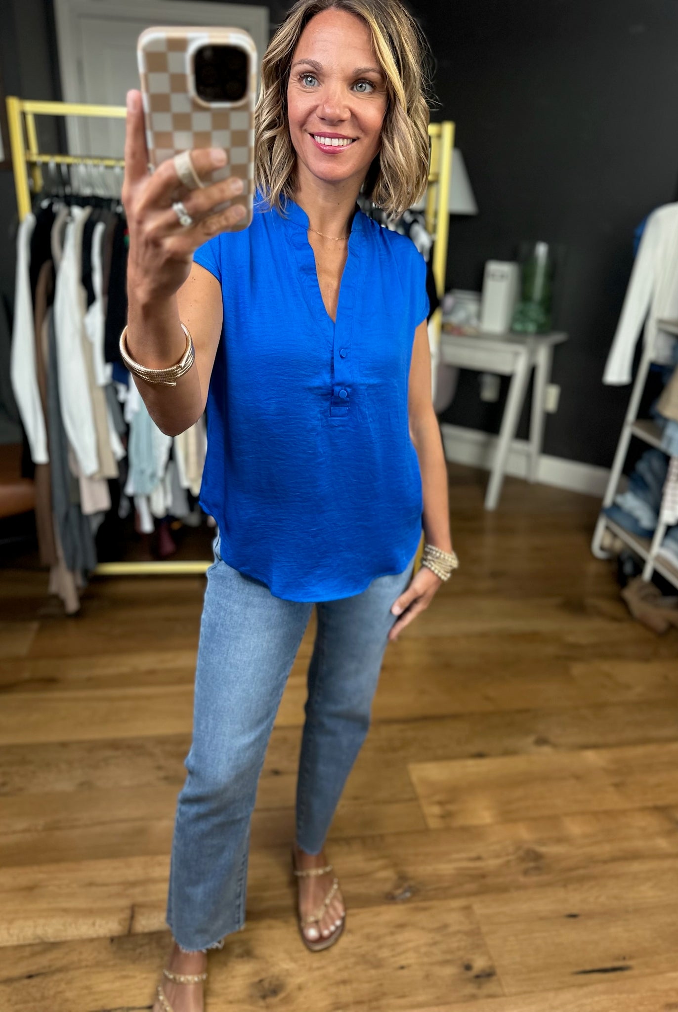 Against All Odds Rounded-Hem V-Neck Top - Royal Blue-Short Sleeves-Mine-Anna Kaytes Boutique, Women's Fashion Boutique in Grinnell, Iowa