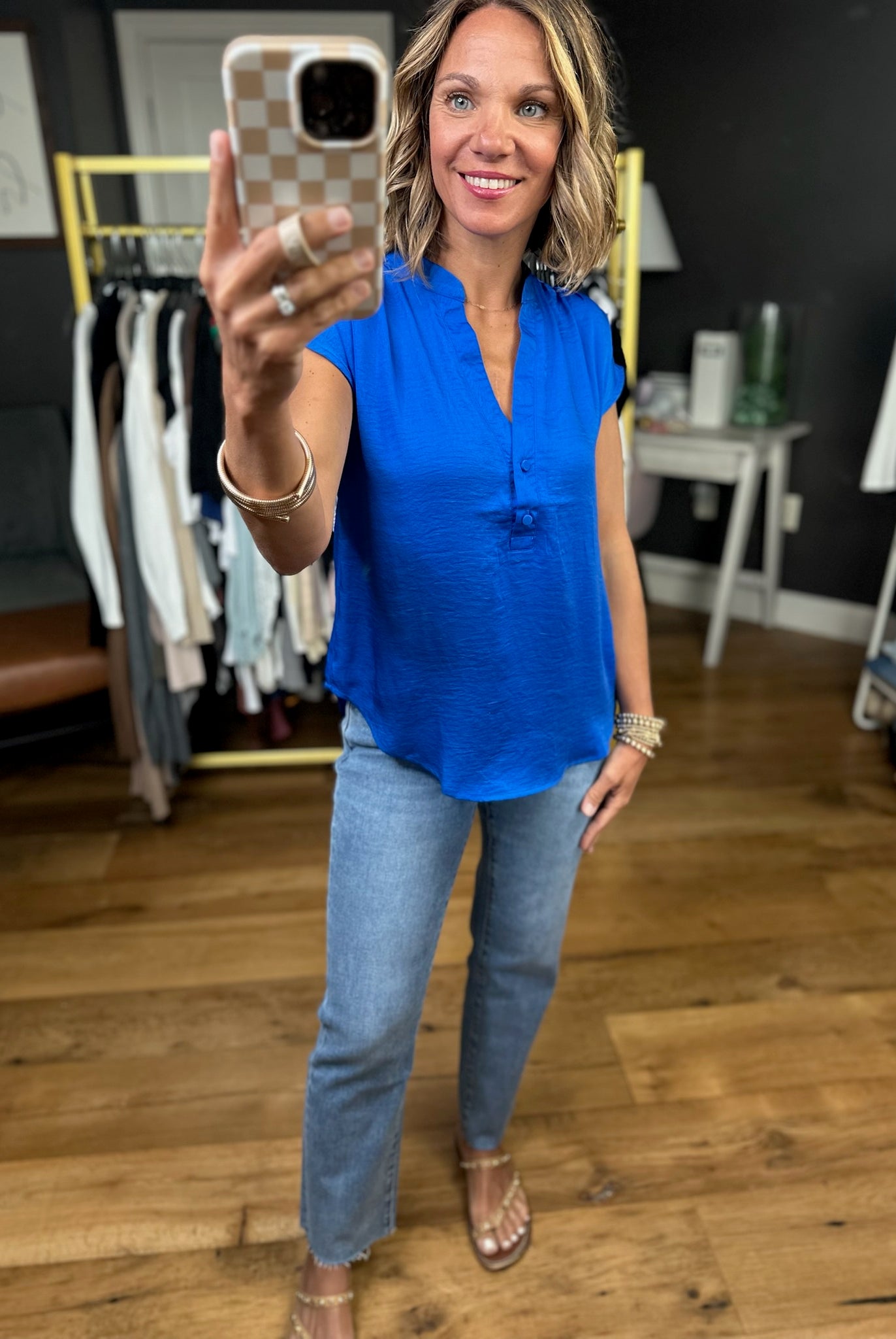 Against All Odds Rounded-Hem V-Neck Top - Royal Blue-Short Sleeves-Mine-Anna Kaytes Boutique, Women's Fashion Boutique in Grinnell, Iowa