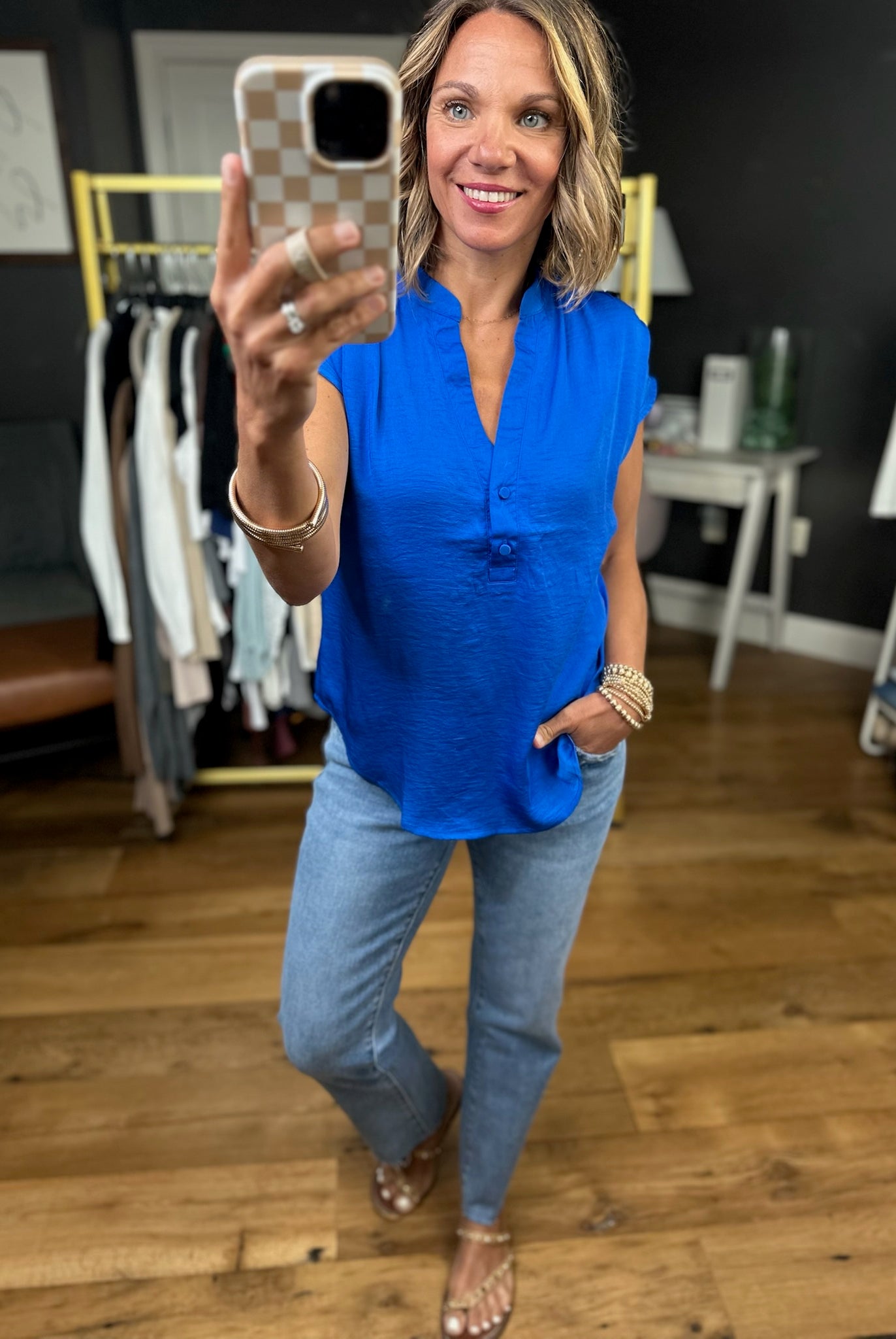 Against All Odds Rounded-Hem V-Neck Top - Royal Blue-Short Sleeves-Mine-Anna Kaytes Boutique, Women's Fashion Boutique in Grinnell, Iowa