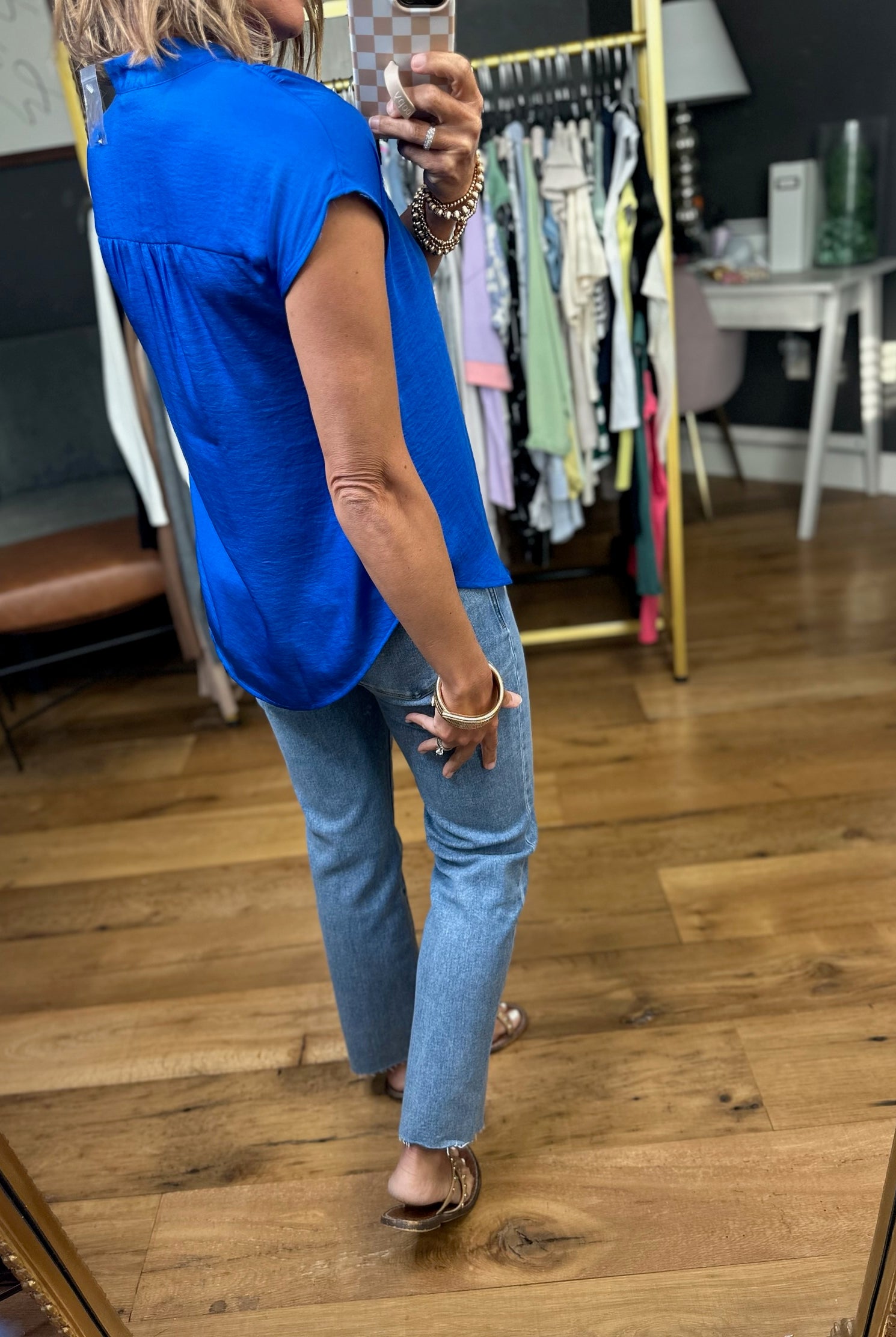 Against All Odds Rounded-Hem V-Neck Top - Royal Blue-Short Sleeves-Mine-Anna Kaytes Boutique, Women's Fashion Boutique in Grinnell, Iowa