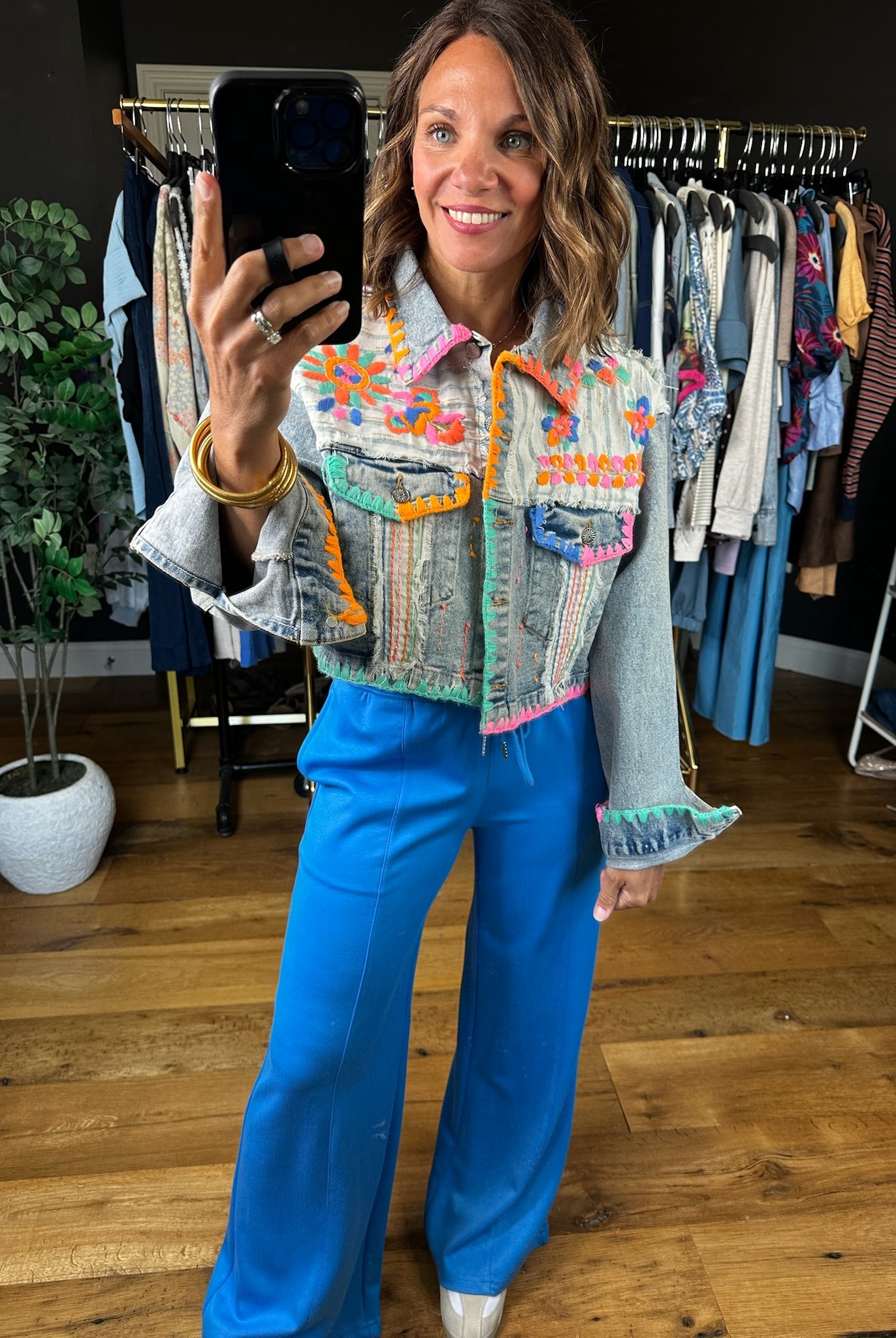 Finding Fun Embroidered Denim Jacket-Jackets-POL-Anna Kaytes Boutique, Women's Fashion Boutique in Grinnell, Iowa