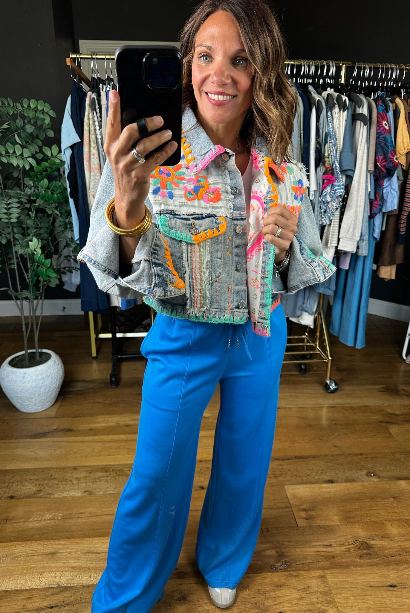 Finding Fun Embroidered Denim Jacket-Jackets-POL-Anna Kaytes Boutique, Women's Fashion Boutique in Grinnell, Iowa
