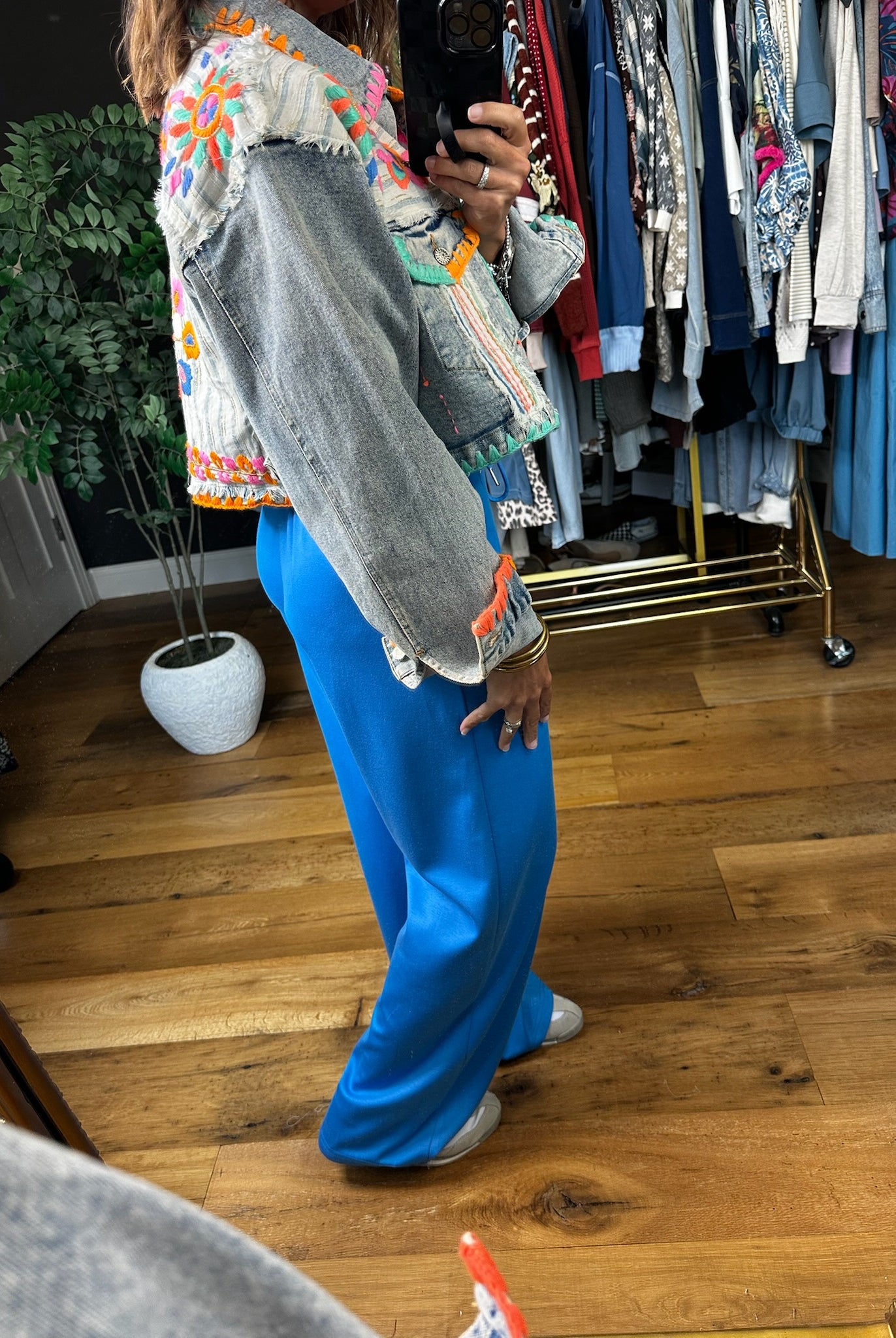 Finding Fun Embroidered Denim Jacket-Jackets-POL-Anna Kaytes Boutique, Women's Fashion Boutique in Grinnell, Iowa