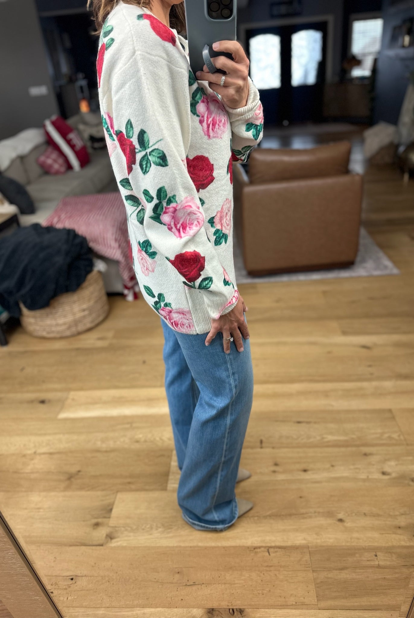 Kissed By A Rose Patterned Sweater-Sweaters-Vine & Love-Anna Kaytes Boutique, Women's Fashion Boutique in Grinnell, Iowa