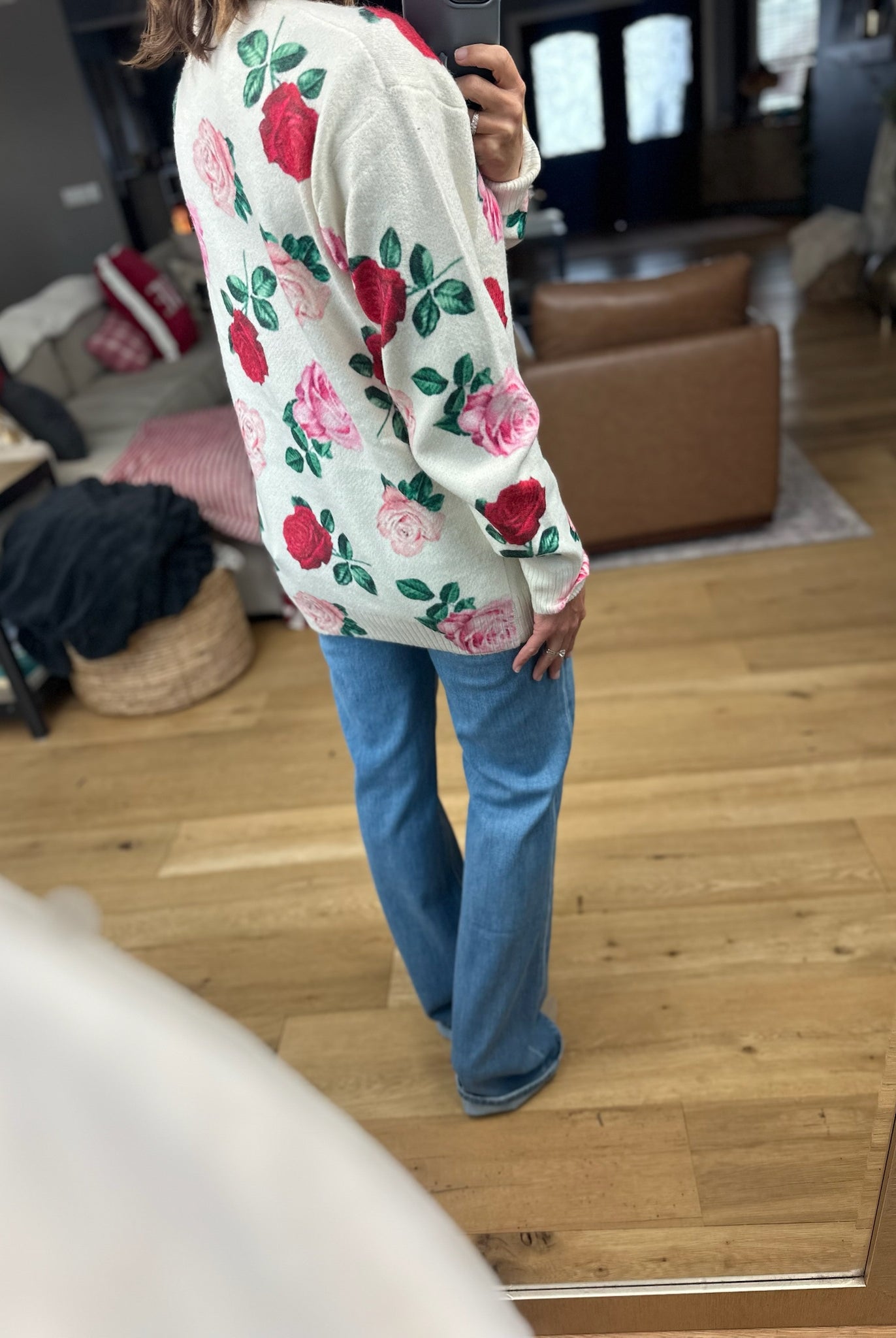 Kissed By A Rose Patterned Sweater-Sweaters-Vine & Love-Anna Kaytes Boutique, Women's Fashion Boutique in Grinnell, Iowa