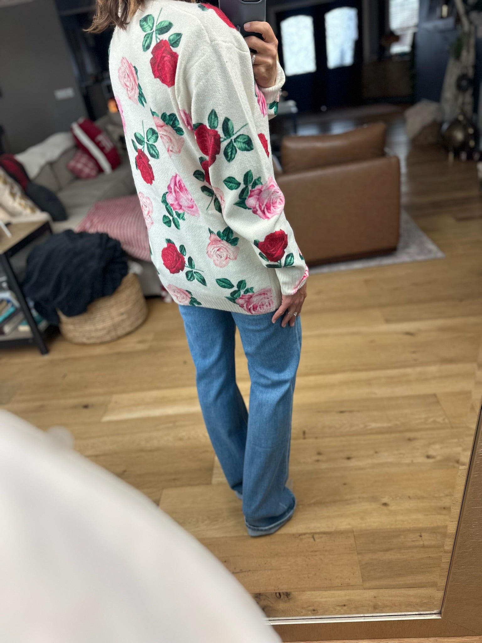 Kissed By A Rose Patterned Sweater-Sweaters-Vine & Love-Anna Kaytes Boutique, Women's Fashion Boutique in Grinnell, Iowa