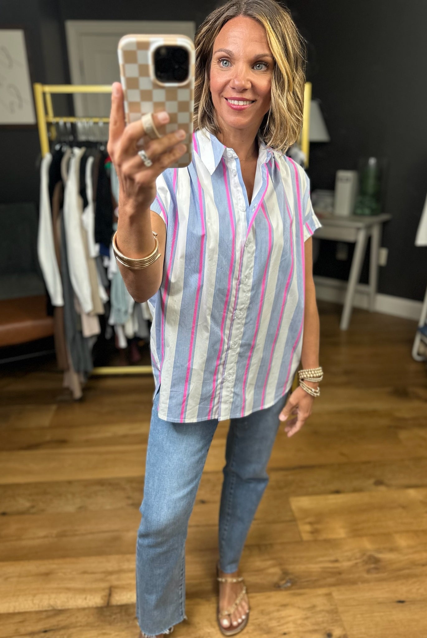 Tie This Up Striped Button-Down Top - Pink-Jodifl-Anna Kaytes Boutique, Women's Fashion Boutique in Grinnell, Iowa