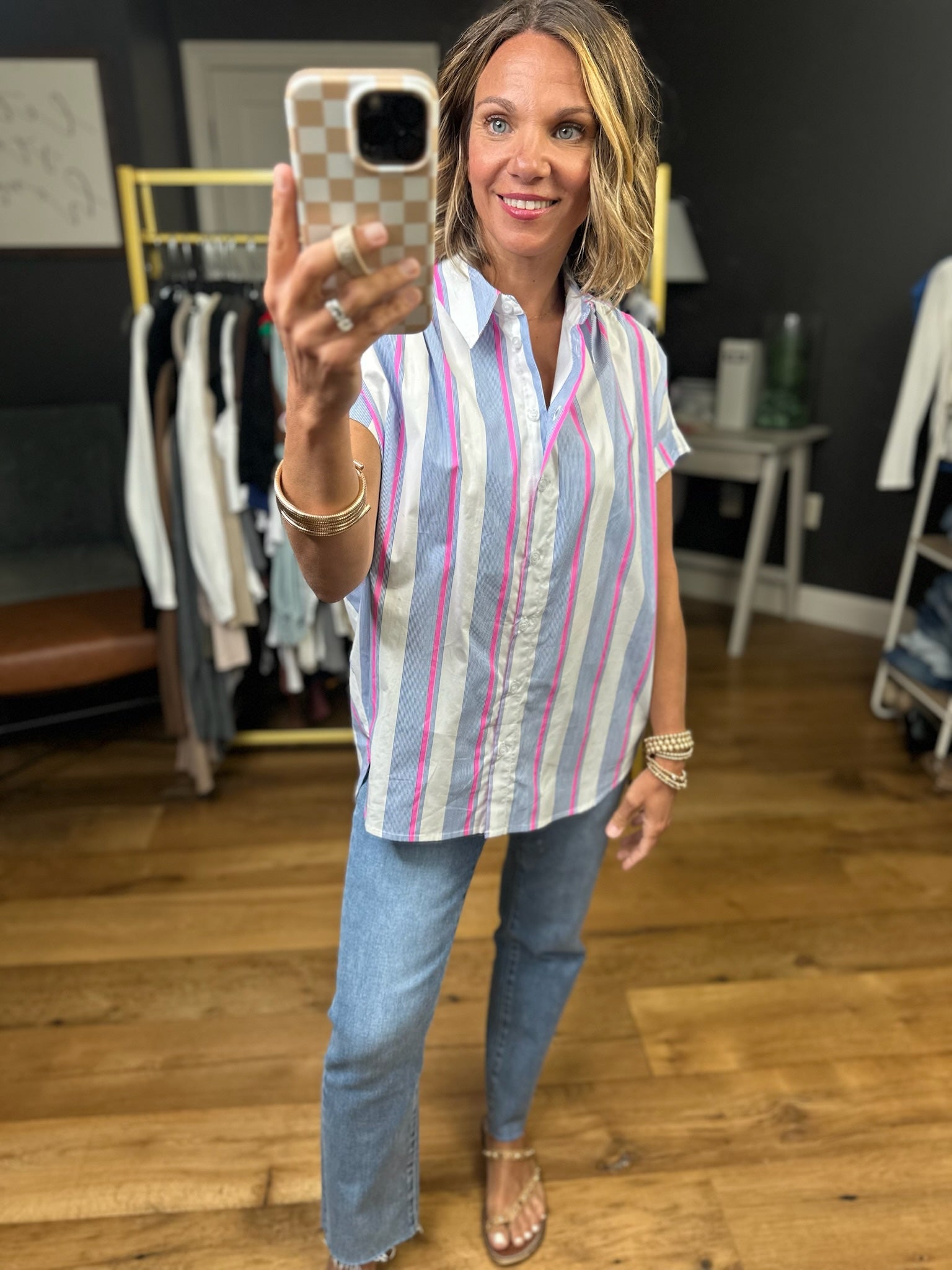 Tie This Up Striped Button-Down Top - Pink-Jodifl-Anna Kaytes Boutique, Women's Fashion Boutique in Grinnell, Iowa