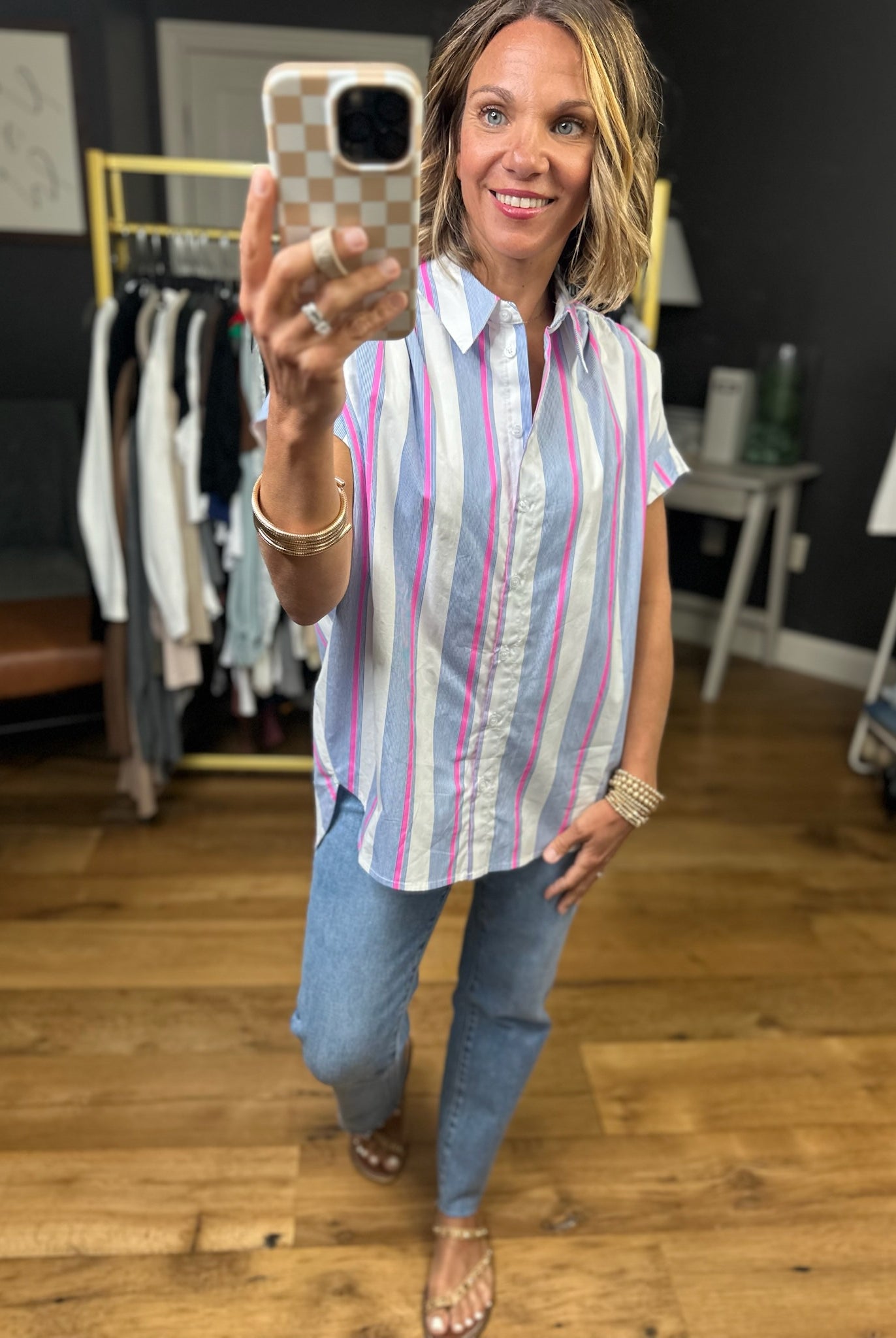 Tie This Up Striped Button-Down Top - Pink-Jodifl-Anna Kaytes Boutique, Women's Fashion Boutique in Grinnell, Iowa