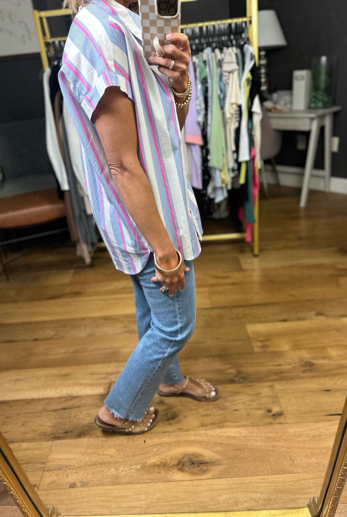 Tie This Up Striped Button-Down Top - Pink-Jodifl-Anna Kaytes Boutique, Women's Fashion Boutique in Grinnell, Iowa