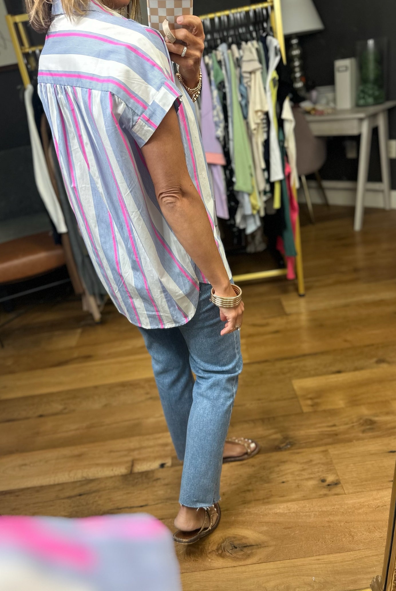 Tie This Up Striped Button-Down Top - Pink-Jodifl-Anna Kaytes Boutique, Women's Fashion Boutique in Grinnell, Iowa