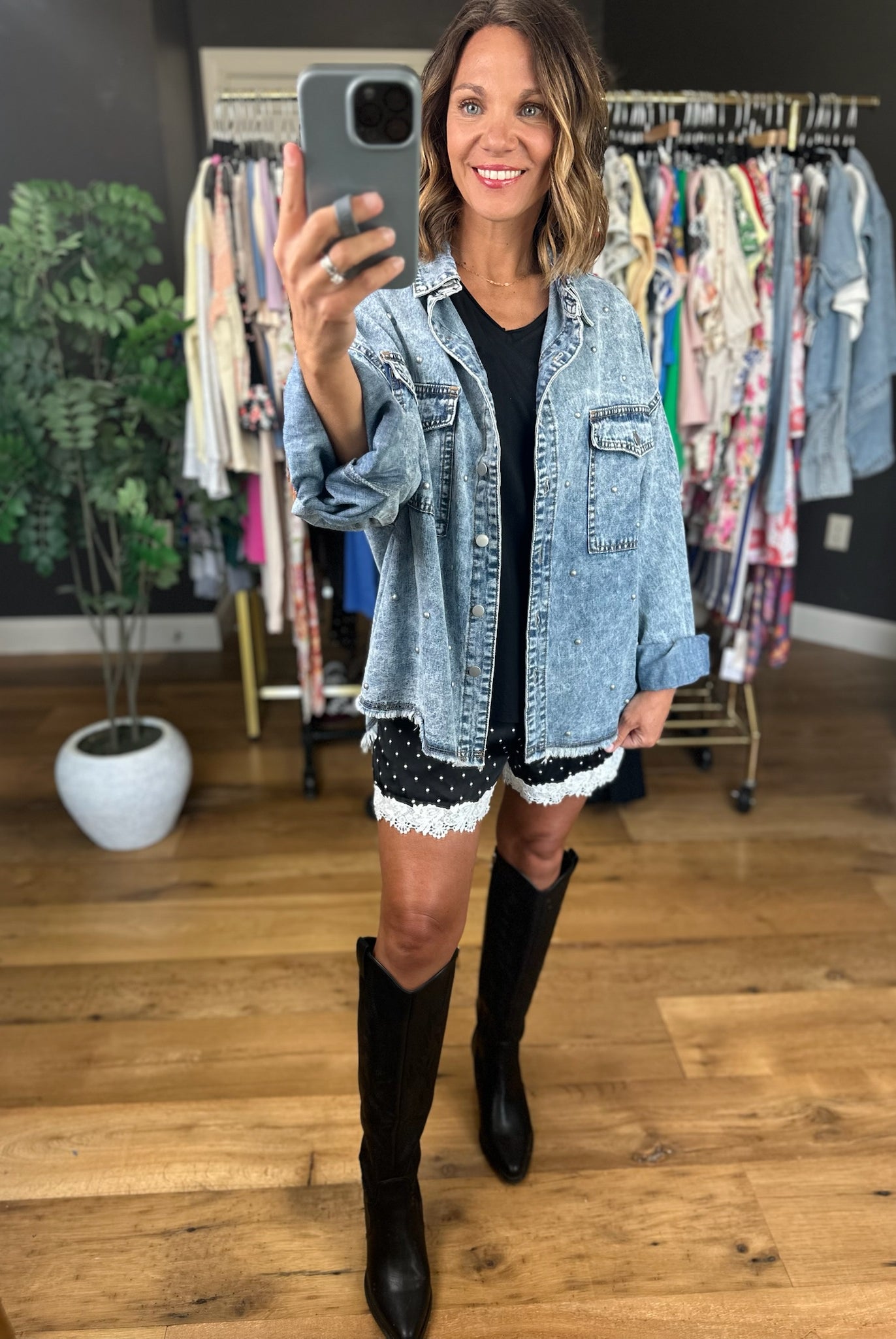 The Janey Beaded Denim Jacket-Jackets-POL-Anna Kaytes Boutique, Women's Fashion Boutique in Grinnell, Iowa