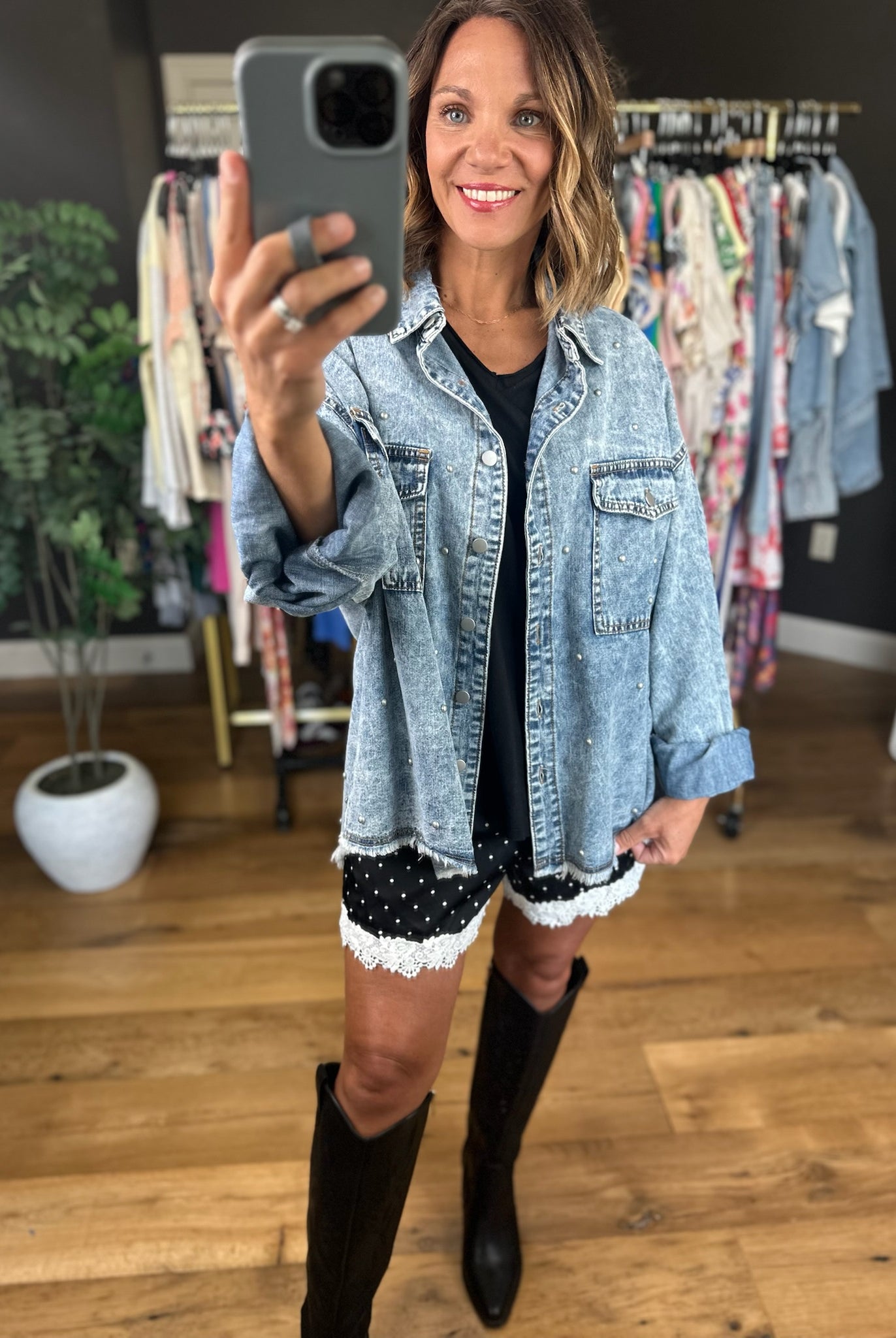 The Janey Beaded Denim Jacket-Jackets-POL-Anna Kaytes Boutique, Women's Fashion Boutique in Grinnell, Iowa
