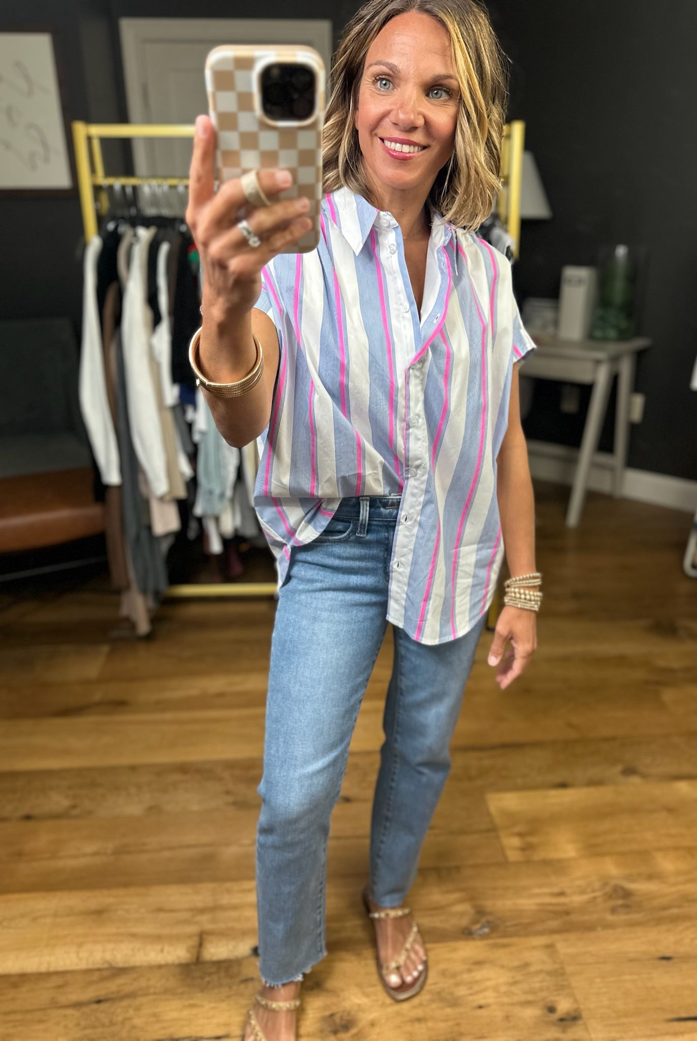 Tie This Up Striped Button-Down Top - Pink-Jodifl-Anna Kaytes Boutique, Women's Fashion Boutique in Grinnell, Iowa