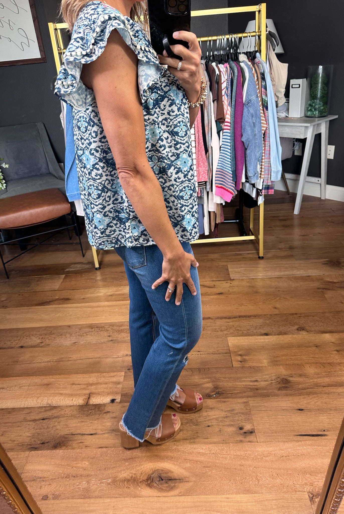 Taking Advantage Contrasting Patterned Top - Blue Multi-THML-Anna Kaytes Boutique, Women's Fashion Boutique in Grinnell, Iowa