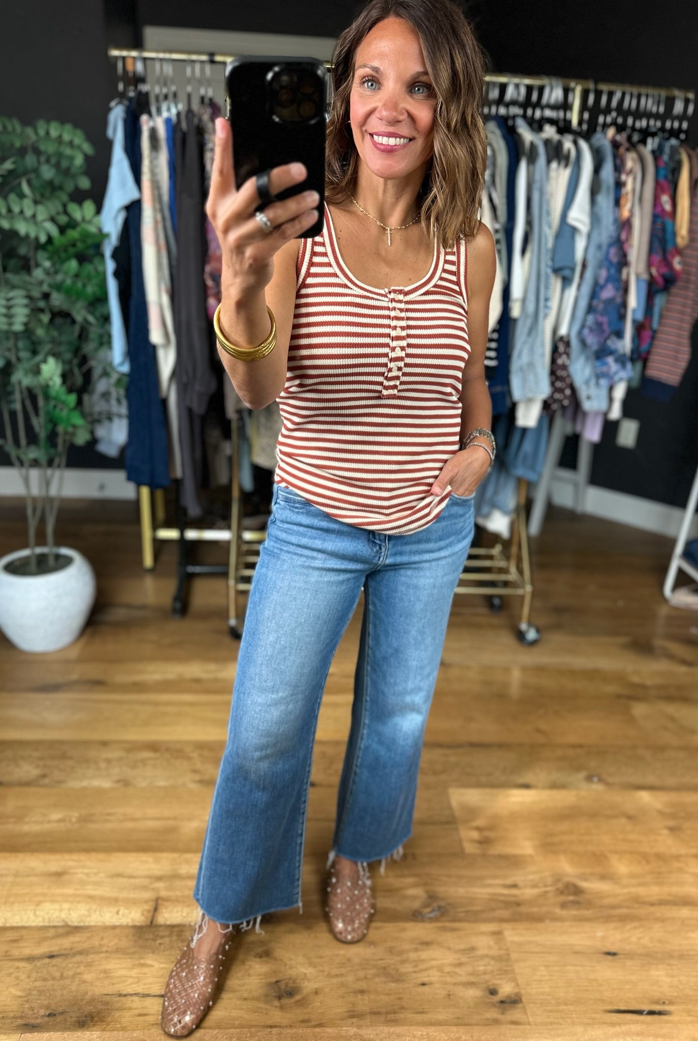 Nothing New Striped Henley Tank-Sleeveless-Very J-Anna Kaytes Boutique, Women's Fashion Boutique in Grinnell, Iowa