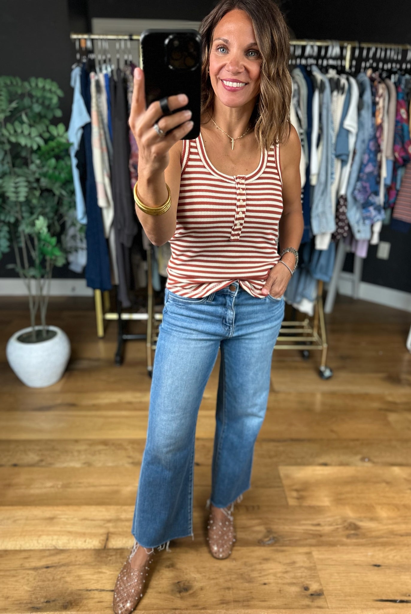 Nothing New Striped Henley Tank-Sleeveless-Very J-Anna Kaytes Boutique, Women's Fashion Boutique in Grinnell, Iowa