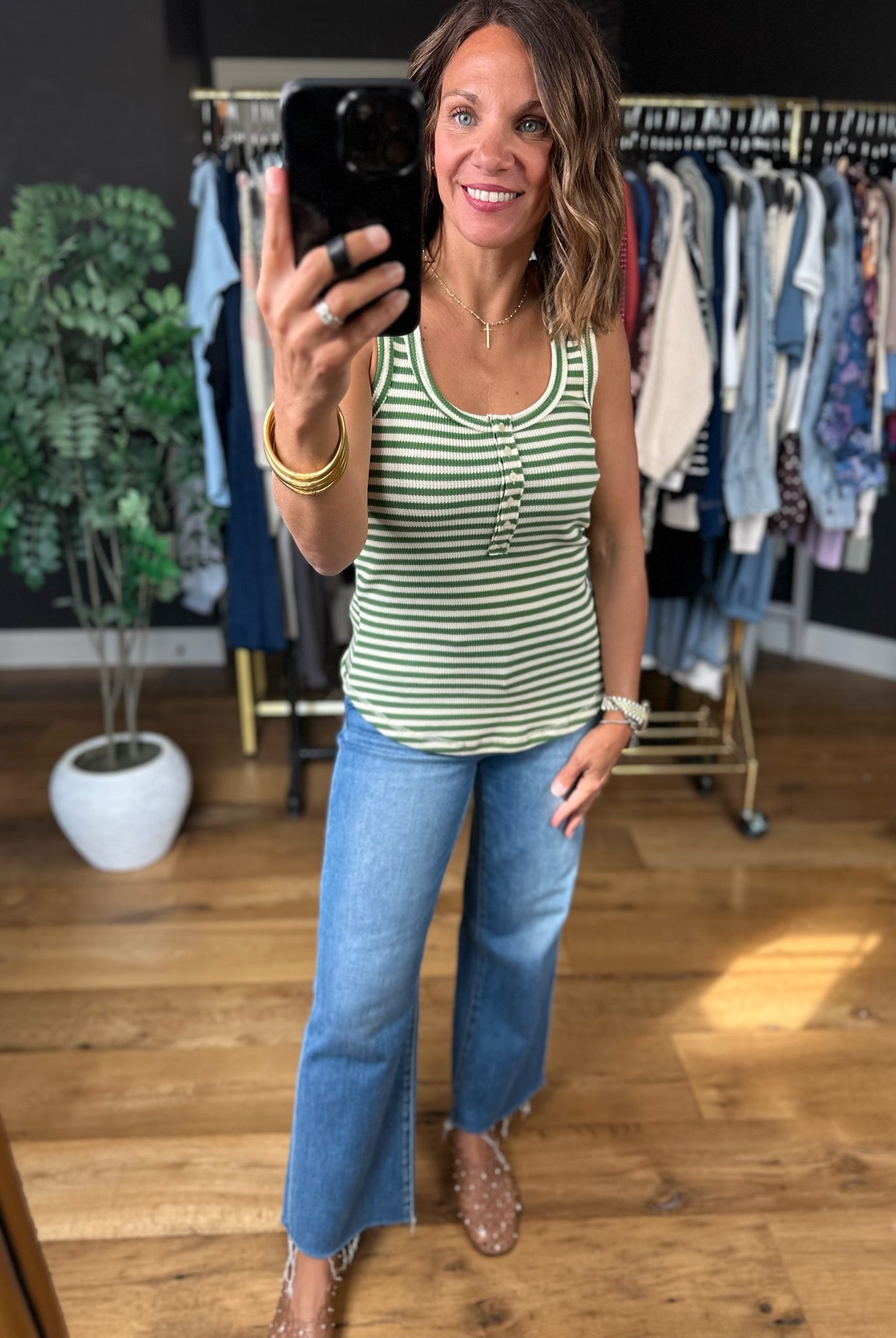 Nothing New Striped Henley Tank-Sleeveless-Very J-Anna Kaytes Boutique, Women's Fashion Boutique in Grinnell, Iowa
