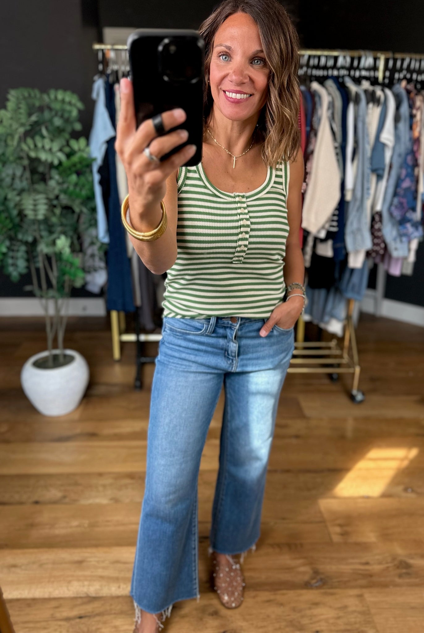 Nothing New Striped Henley Tank-Sleeveless-Very J-Anna Kaytes Boutique, Women's Fashion Boutique in Grinnell, Iowa