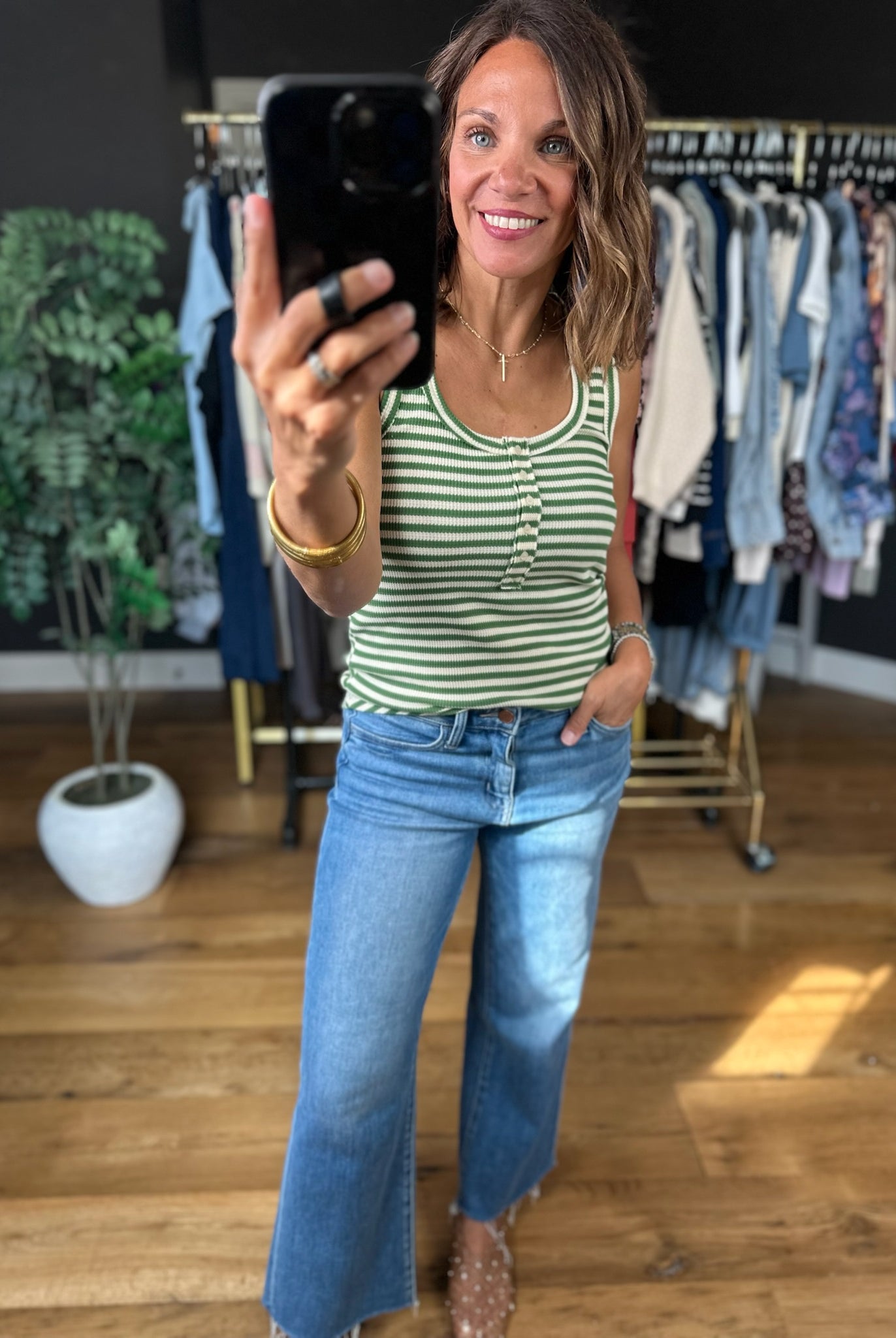 Nothing New Striped Henley Tank-Sleeveless-Very J-Anna Kaytes Boutique, Women's Fashion Boutique in Grinnell, Iowa
