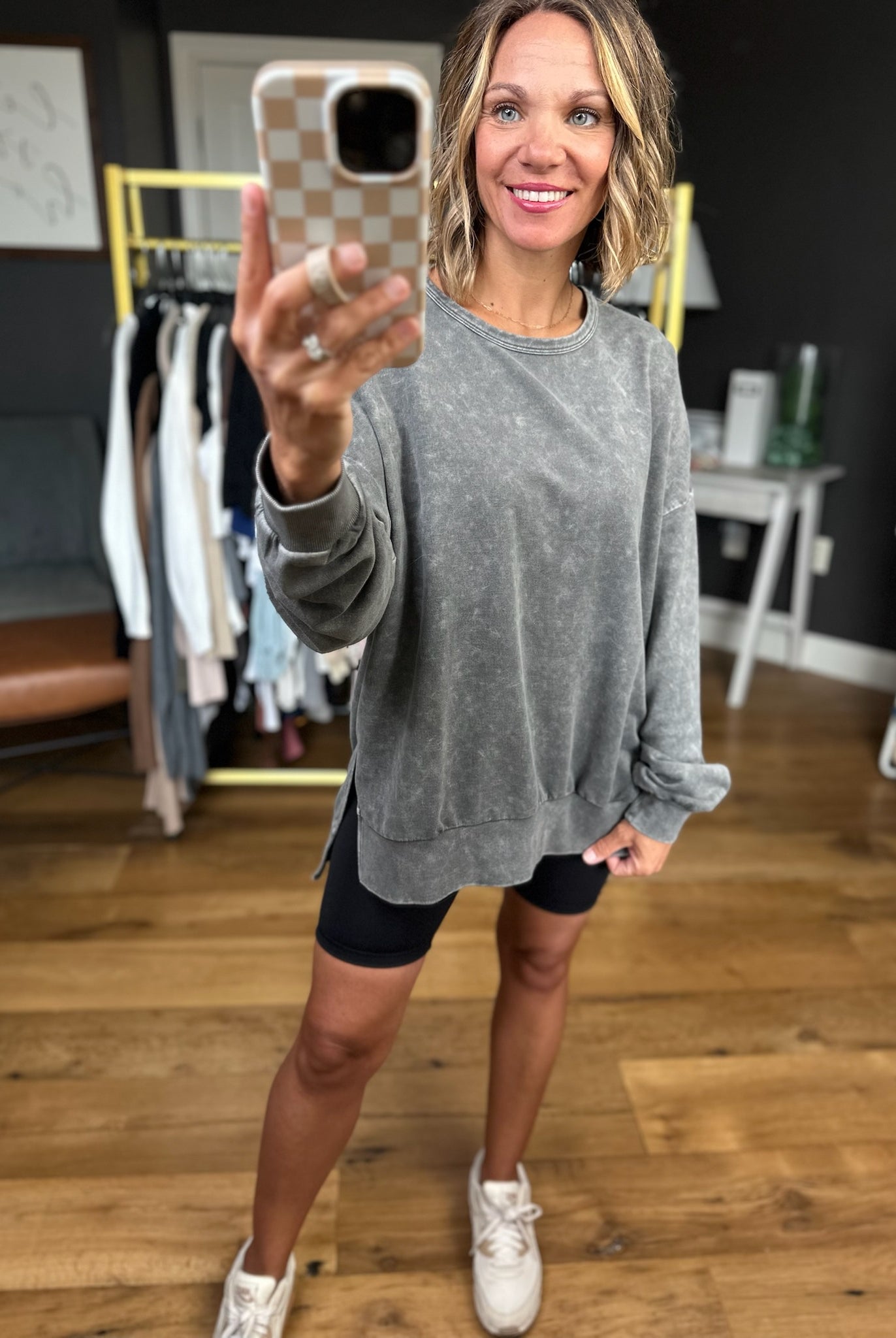 On My Mind Slit-Hem Washed Crewneck - Multiple Options-Blu Pepper-Anna Kaytes Boutique, Women's Fashion Boutique in Grinnell, Iowa
