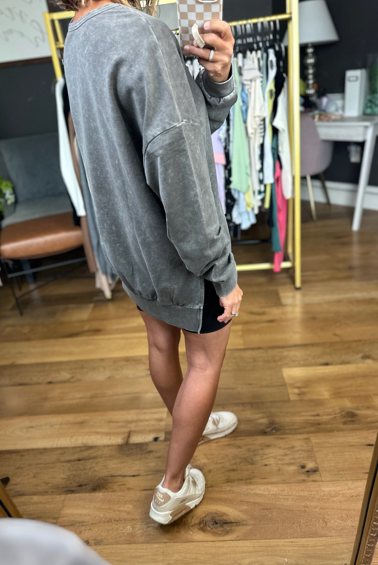 On My Mind Slit-Hem Washed Crewneck - Multiple Options-Blu Pepper-Anna Kaytes Boutique, Women's Fashion Boutique in Grinnell, Iowa