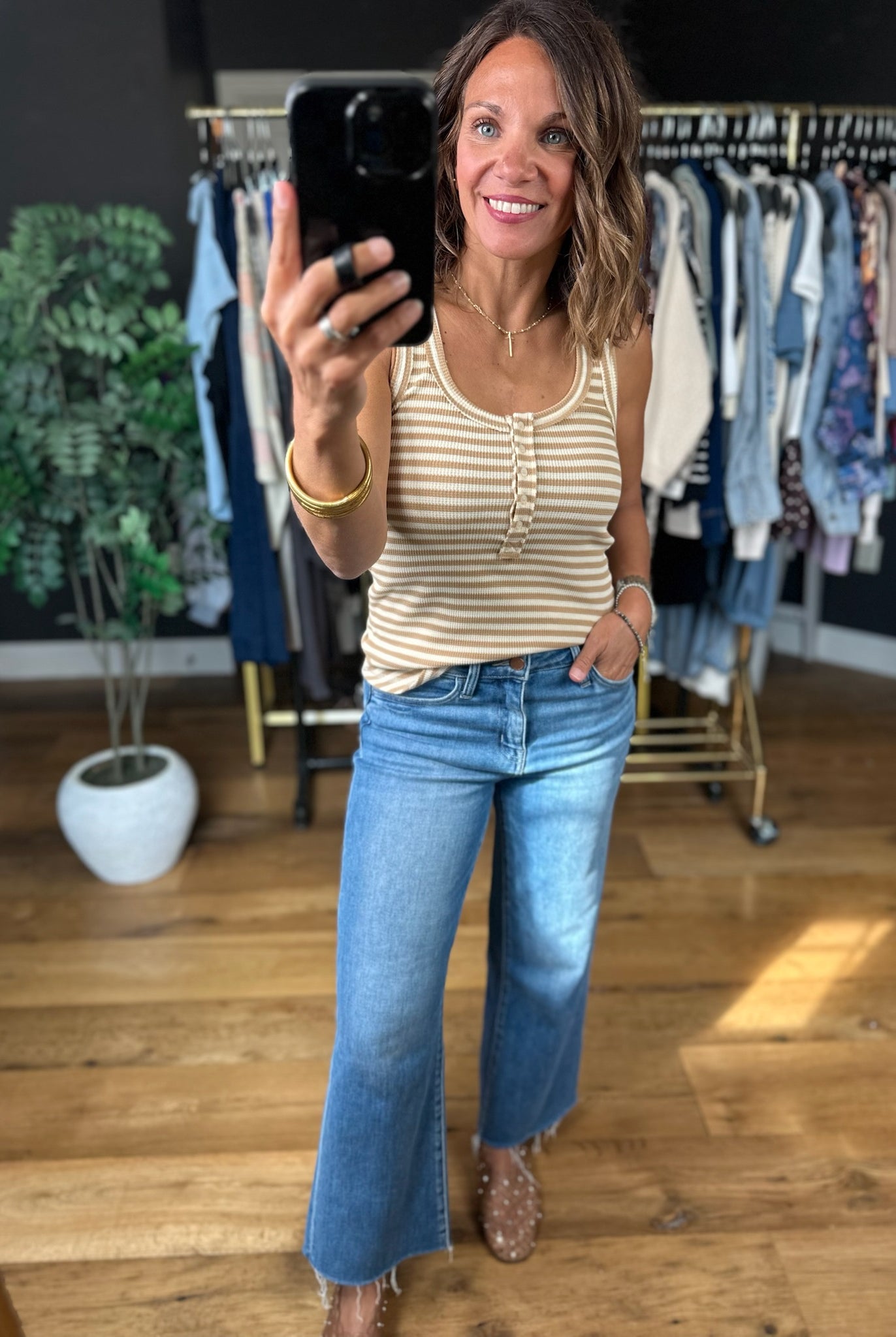 Nothing New Striped Henley Tank-Sleeveless-Very J-Anna Kaytes Boutique, Women's Fashion Boutique in Grinnell, Iowa