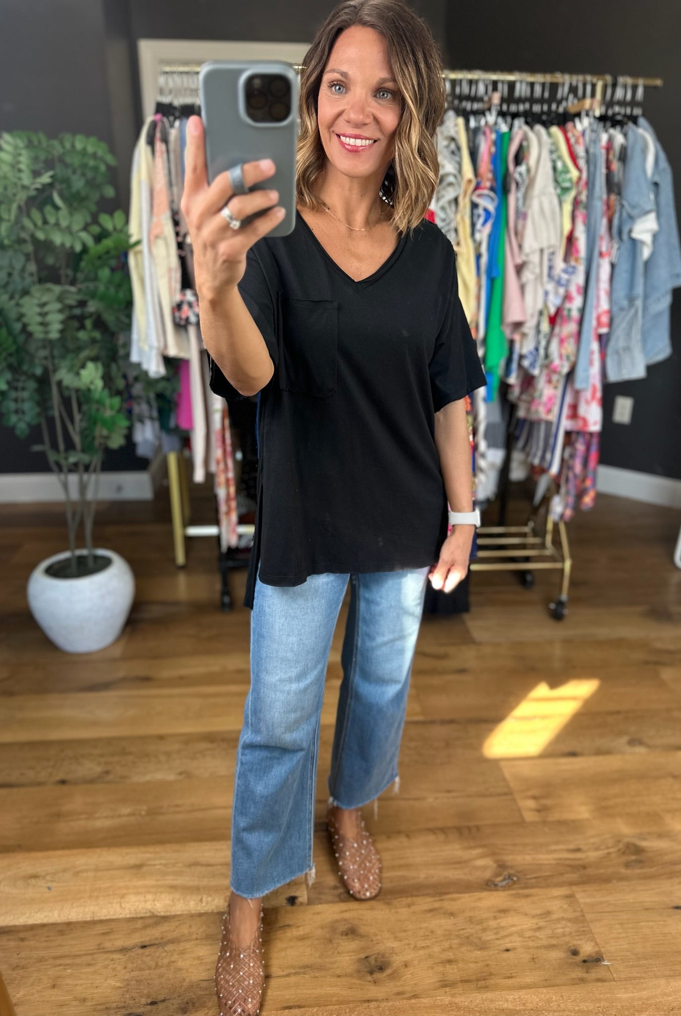 What We Do Boyfriend V-Neck Tee-Short Sleeves-Zenana-Anna Kaytes Boutique, Women's Fashion Boutique in Grinnell, Iowa