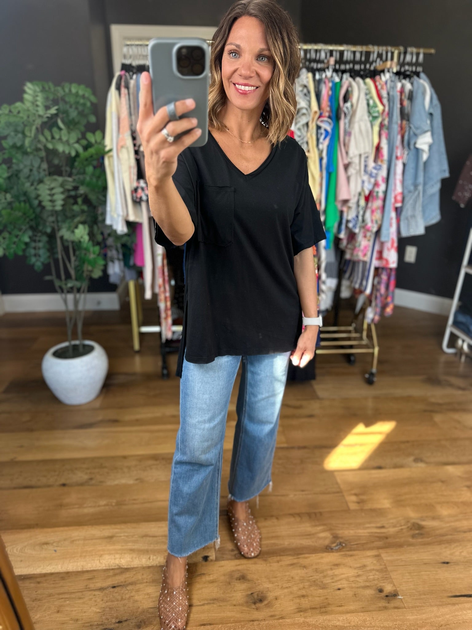 What We Do Boyfriend V-Neck Tee-Short Sleeves-Zenana-Anna Kaytes Boutique, Women's Fashion Boutique in Grinnell, Iowa