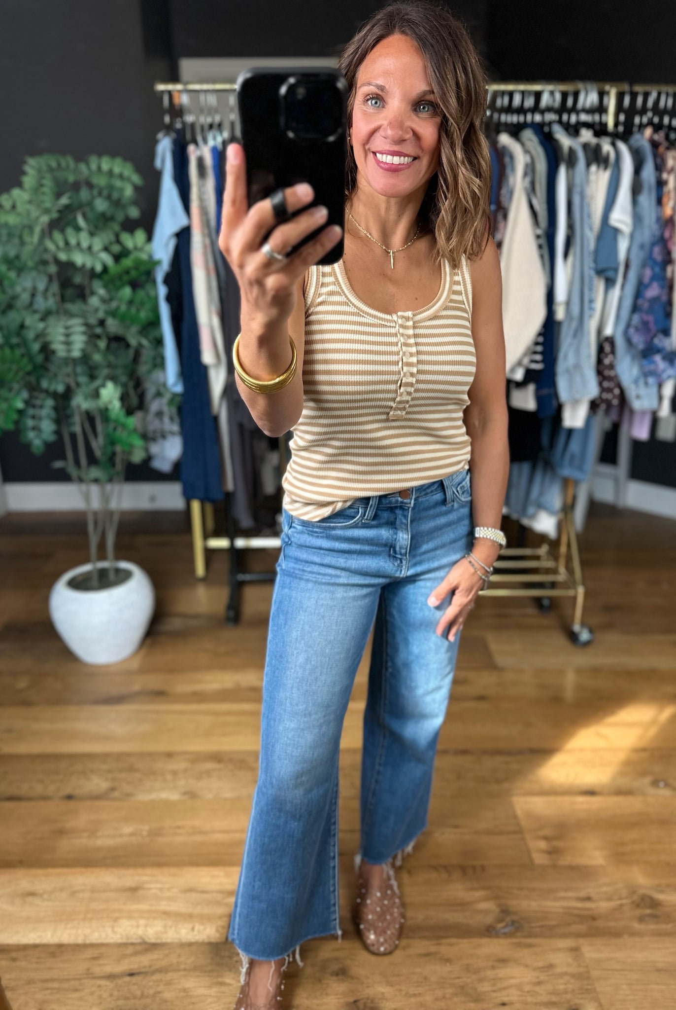 Nothing New Striped Henley Tank-Sleeveless-Very J-Anna Kaytes Boutique, Women's Fashion Boutique in Grinnell, Iowa