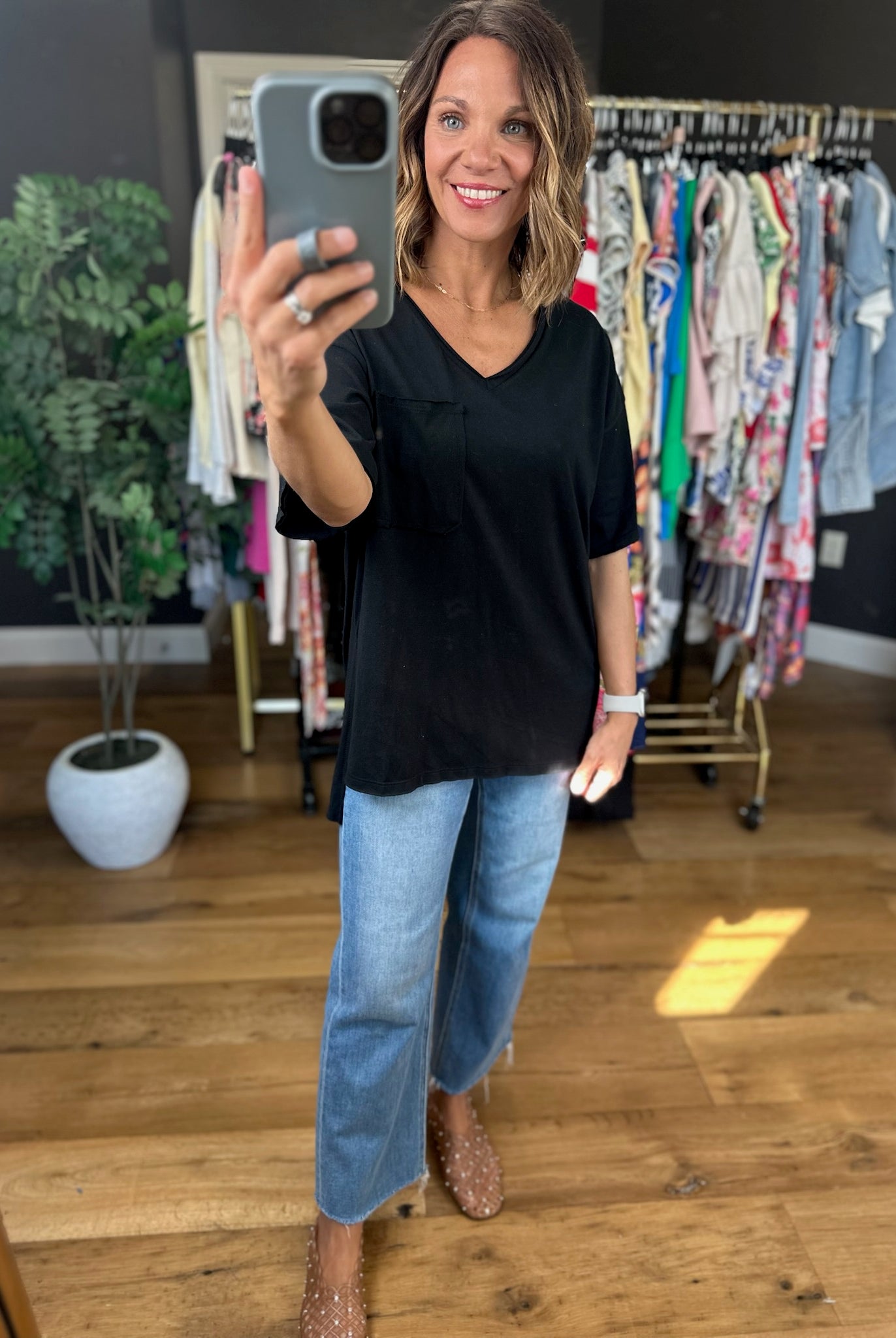 What We Do Boyfriend V-Neck Tee-Short Sleeves-Zenana-Anna Kaytes Boutique, Women's Fashion Boutique in Grinnell, Iowa