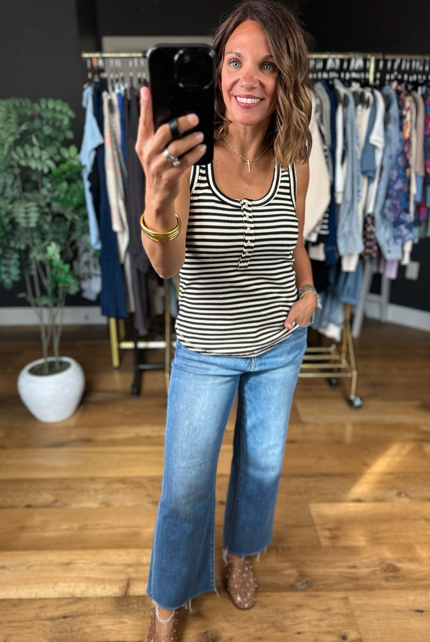 Nothing New Striped Henley Tank-Sleeveless-Very J-Anna Kaytes Boutique, Women's Fashion Boutique in Grinnell, Iowa