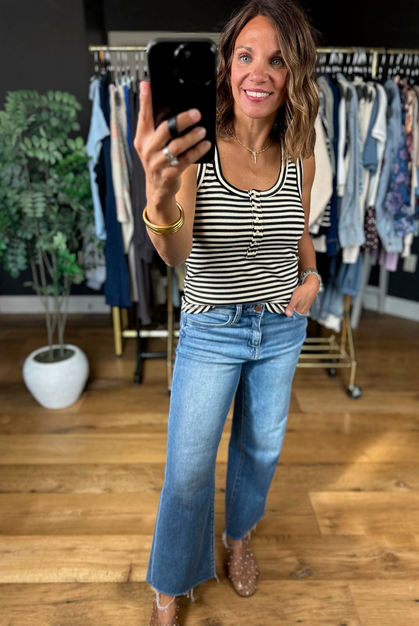 Nothing New Striped Henley Tank-Sleeveless-Very J-Anna Kaytes Boutique, Women's Fashion Boutique in Grinnell, Iowa