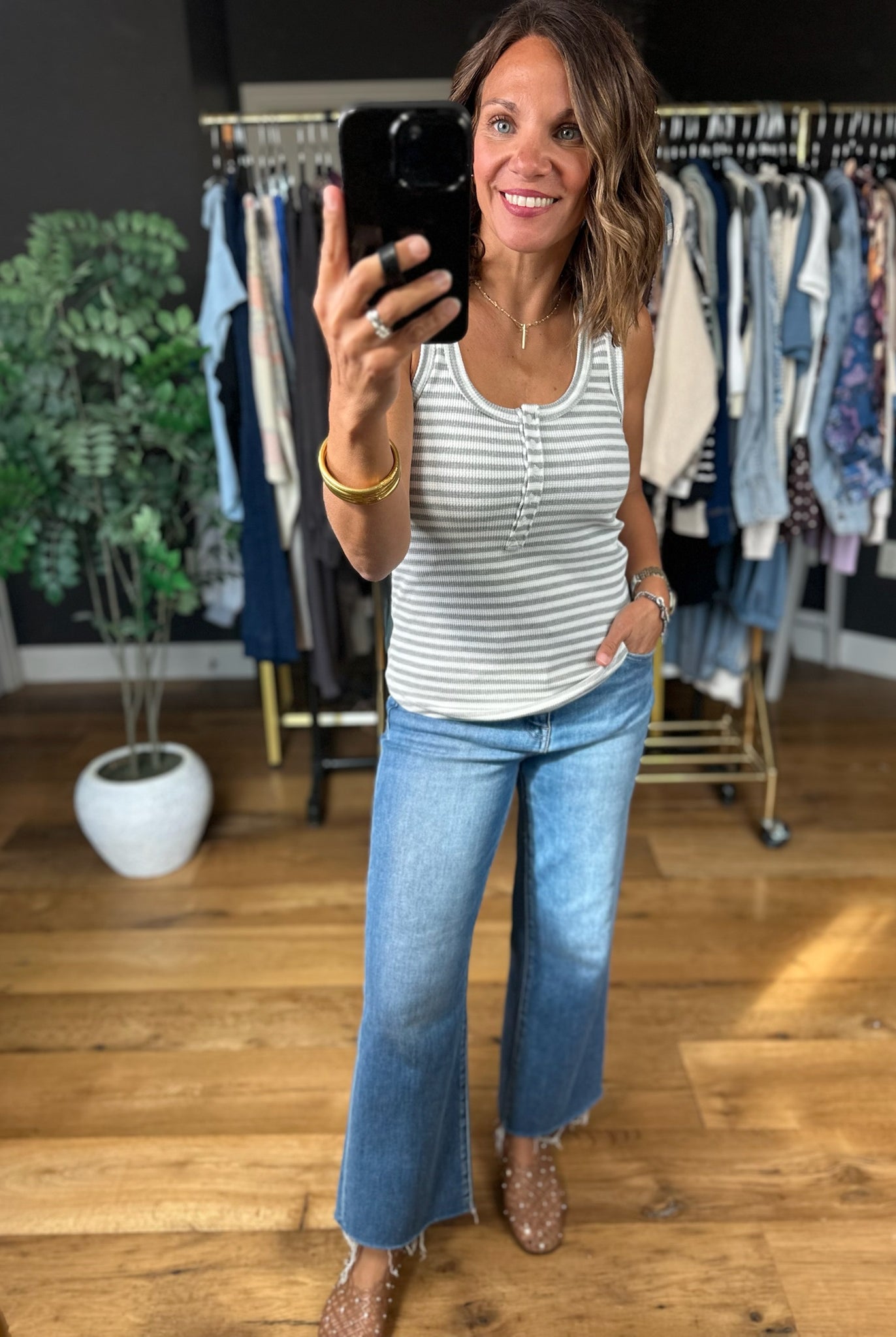 Nothing New Striped Henley Tank-Sleeveless-Very J-Anna Kaytes Boutique, Women's Fashion Boutique in Grinnell, Iowa