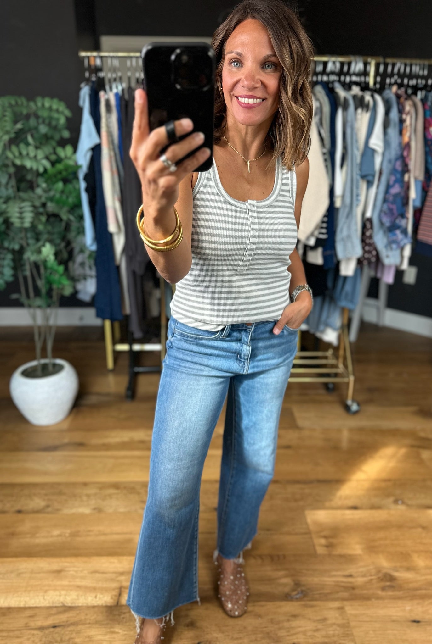 Nothing New Striped Henley Tank-Sleeveless-Very J-Anna Kaytes Boutique, Women's Fashion Boutique in Grinnell, Iowa