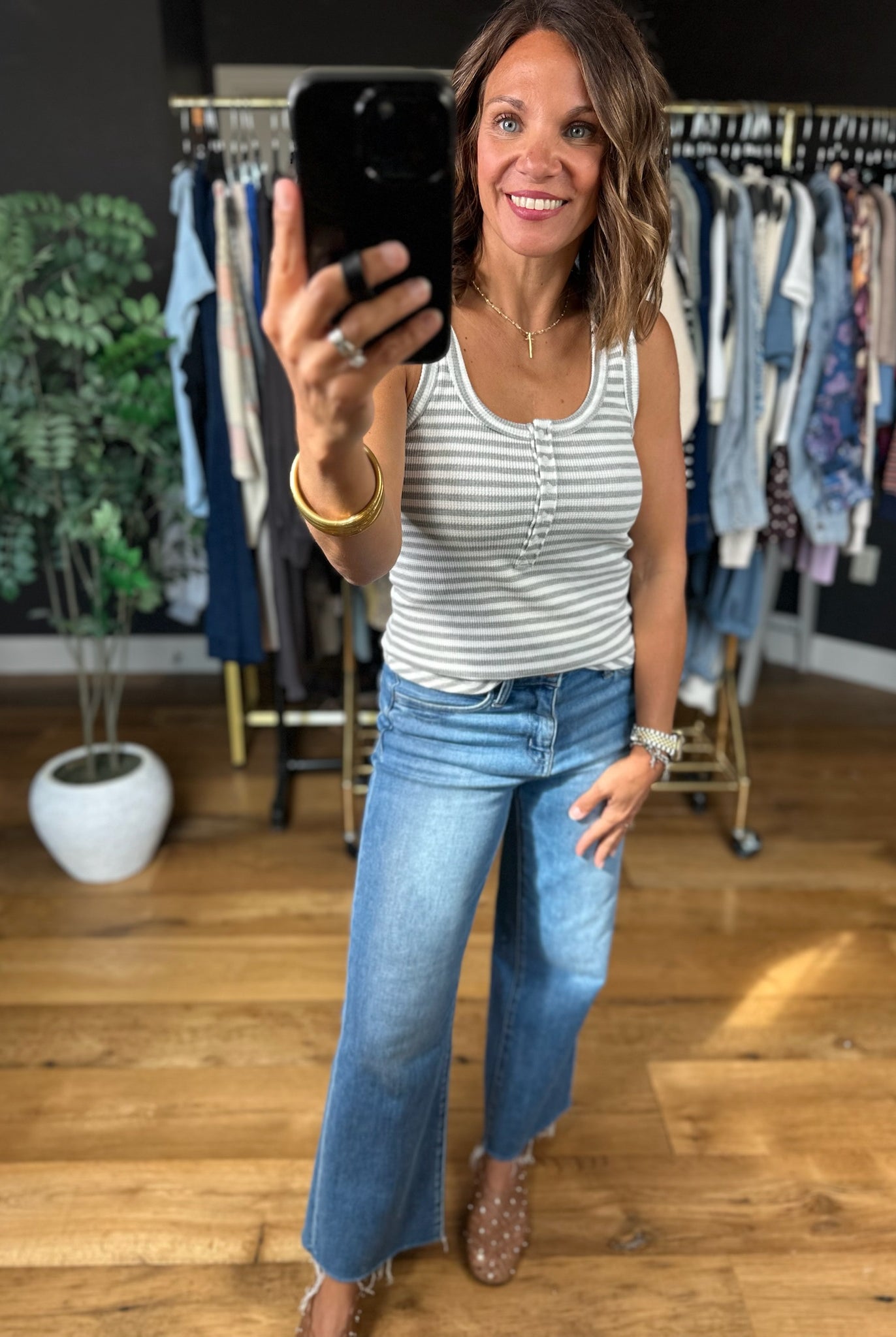 Nothing New Striped Henley Tank-Sleeveless-Very J-Anna Kaytes Boutique, Women's Fashion Boutique in Grinnell, Iowa