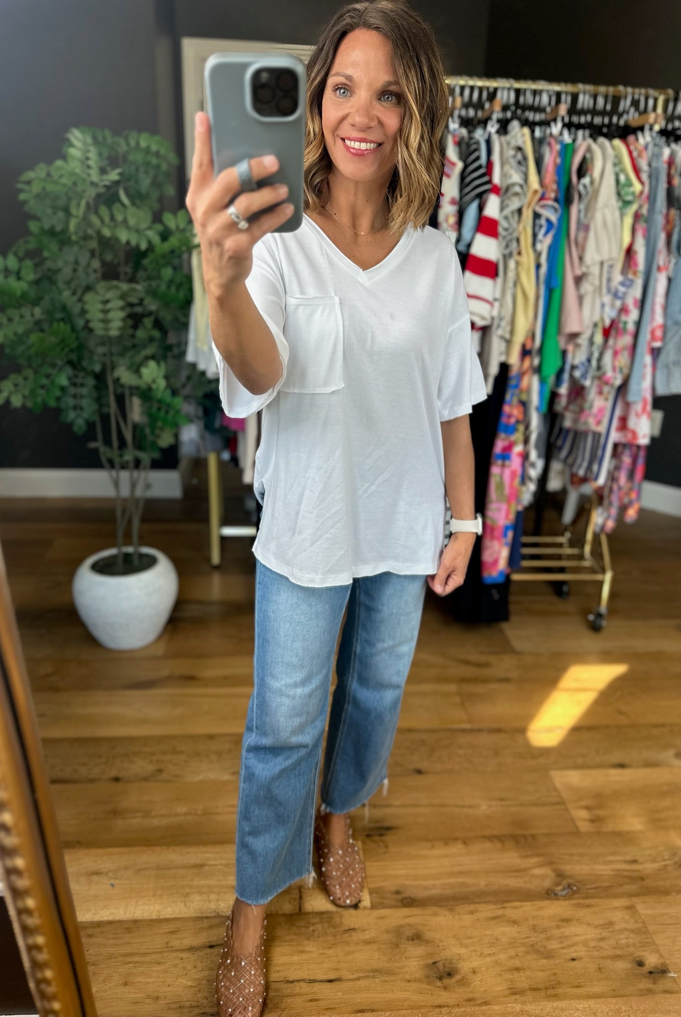 What We Do Boyfriend V-Neck Tee-Short Sleeves-Zenana-Anna Kaytes Boutique, Women's Fashion Boutique in Grinnell, Iowa