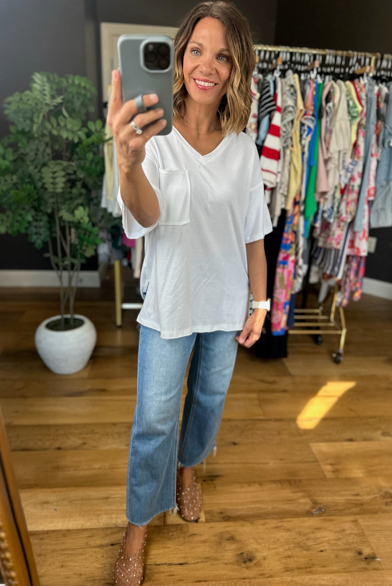 What We Do Boyfriend V-Neck Tee-Short Sleeves-Zenana-Anna Kaytes Boutique, Women's Fashion Boutique in Grinnell, Iowa