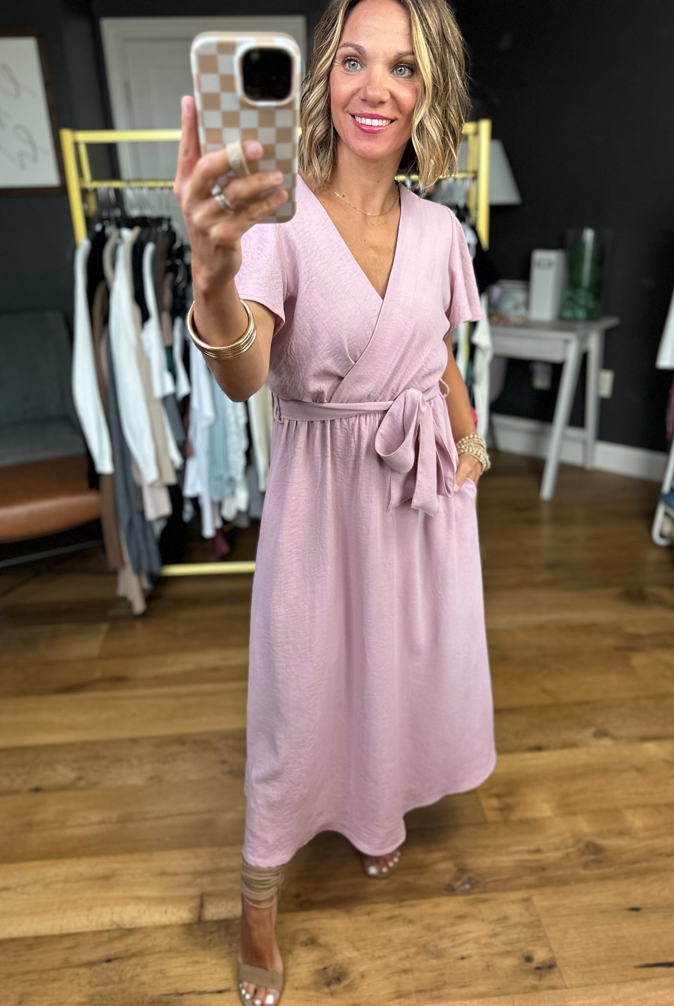 My Way In Tie-Waist Midi Dress - Dusty Pink-Be Cool-Anna Kaytes Boutique, Women's Fashion Boutique in Grinnell, Iowa